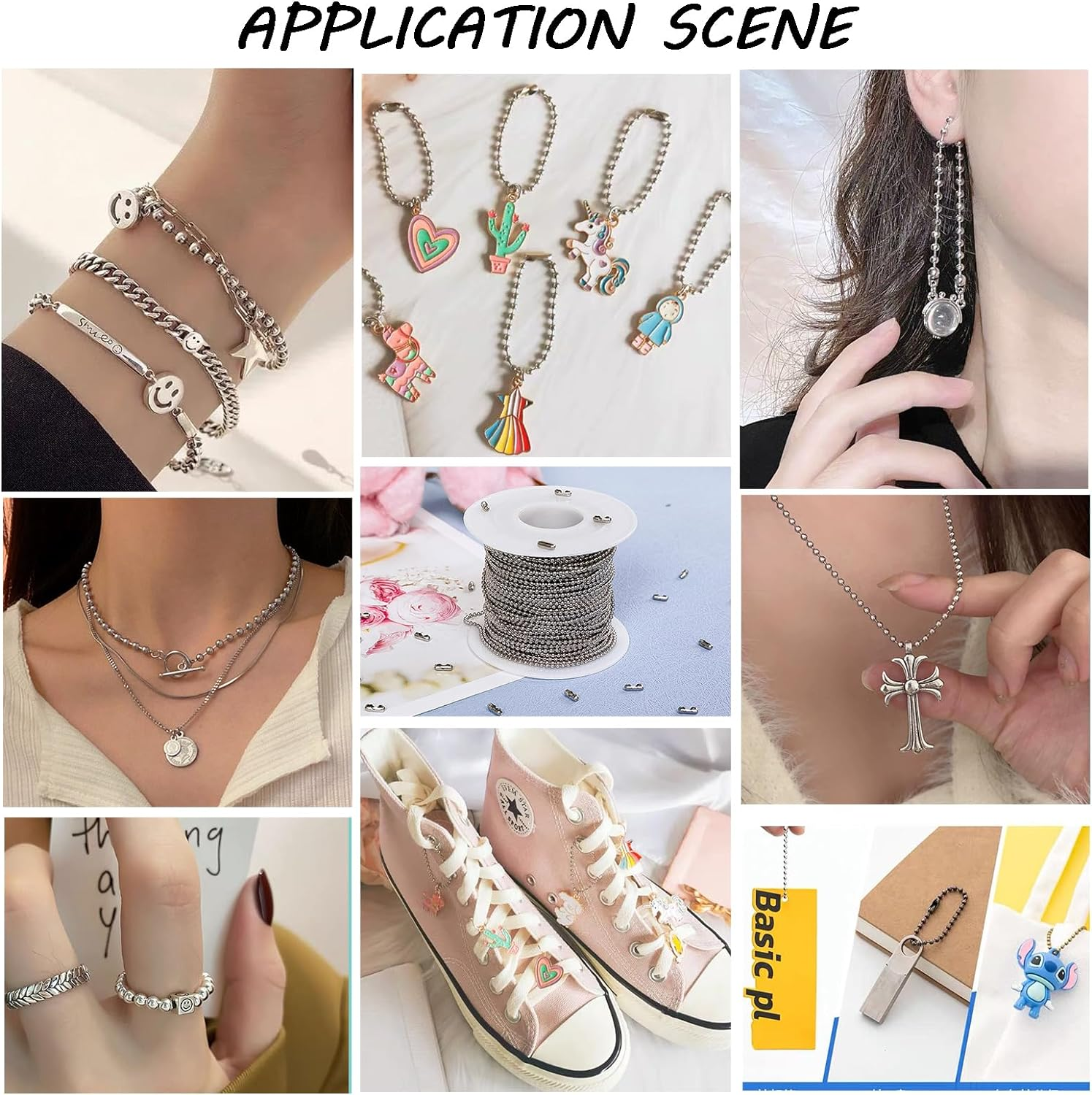 66 Feet Silver Ball Bead Chains 1.5Mm Stainless Steel Jewelry Links with 50Pcs Connectors Clasps for DIY Keychain Dog Tag Necklace Making