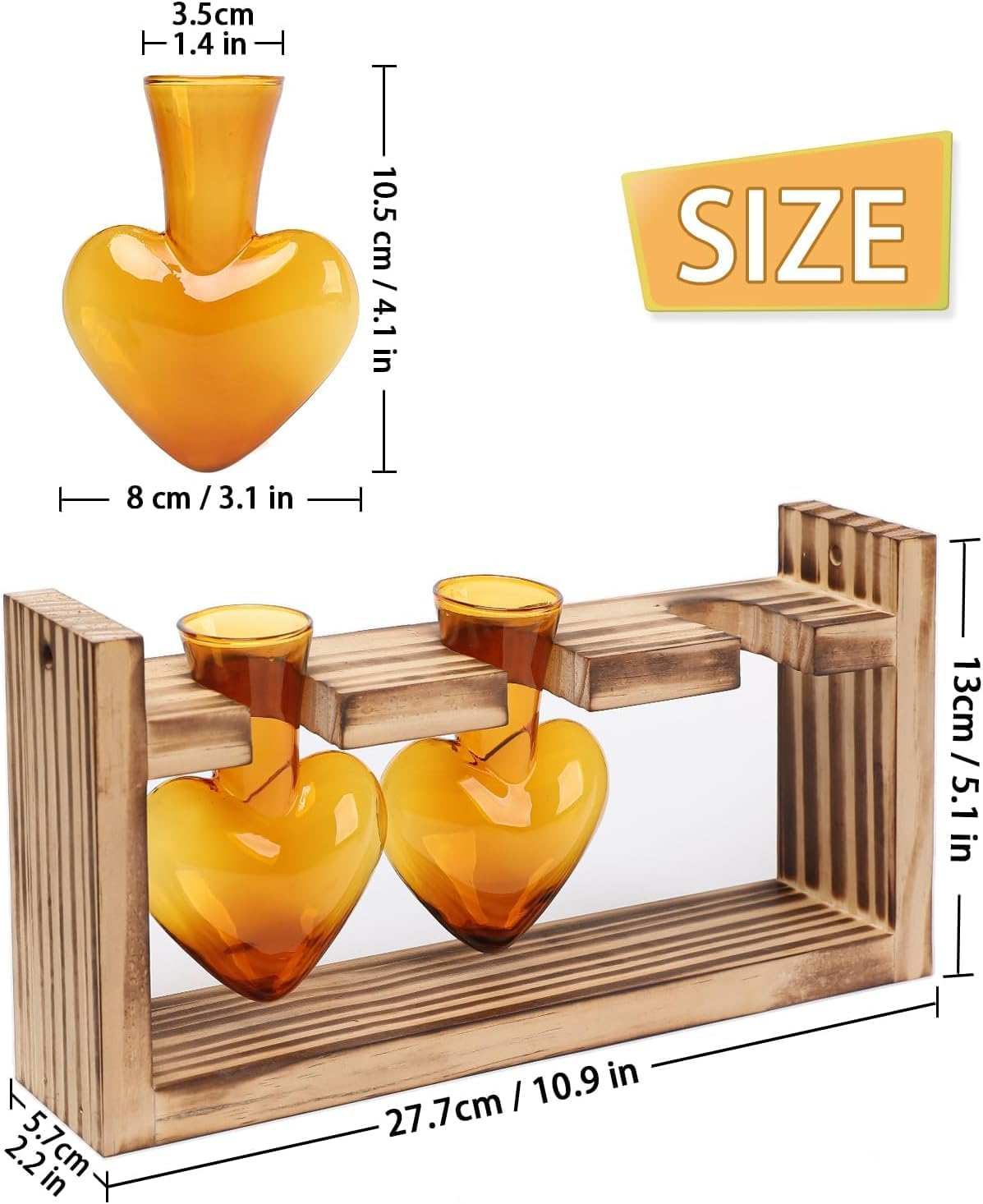 Heart-Shaped Glass Propagation Station with Wooden Stand, 3 Vases, Hydroponics Plant Terrarium, Home Decor image number 1