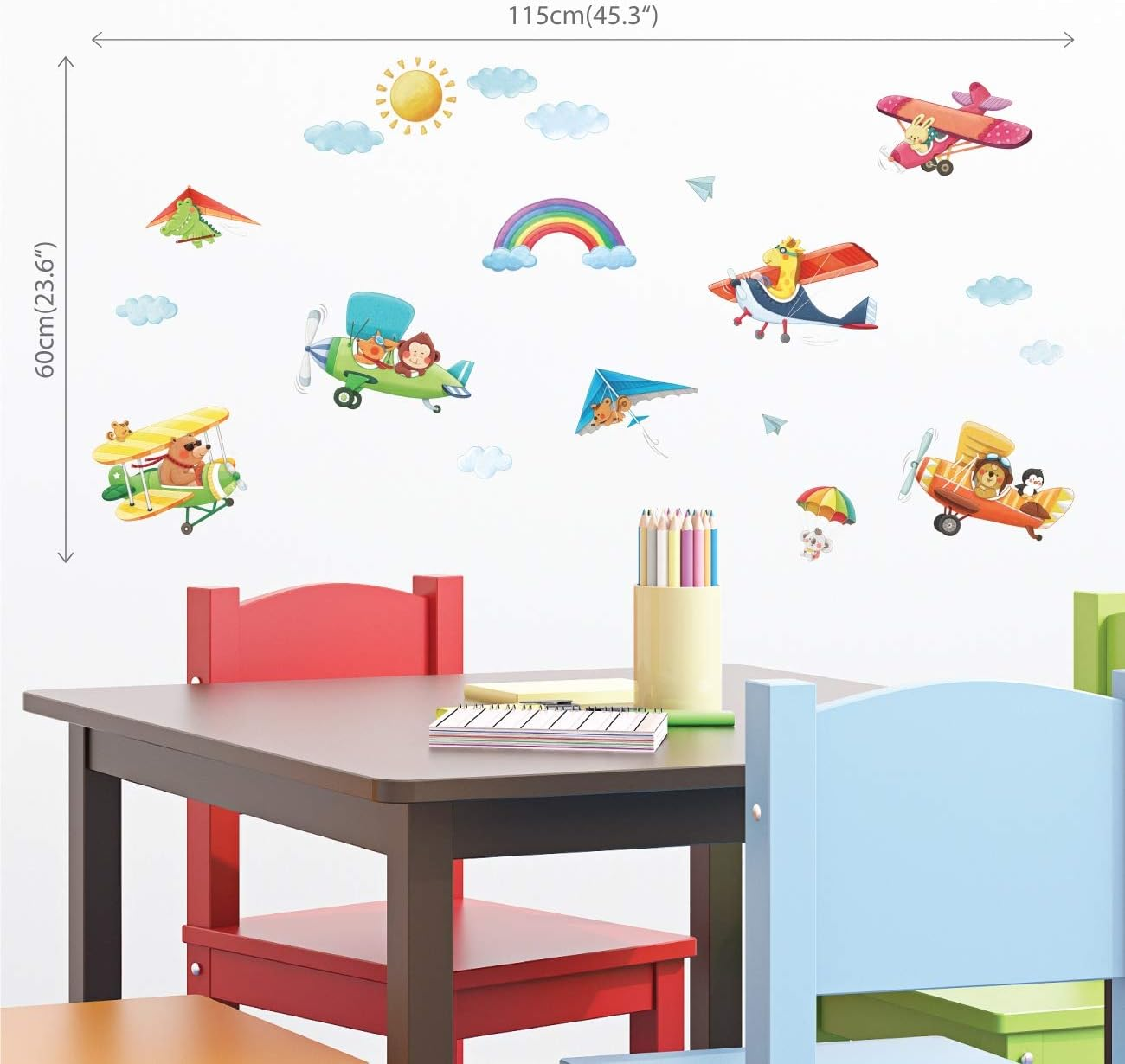DECOWALL DS-8026 Animal Biplanes Kids Wall Stickers Wall Decals Peel and Stick Removable Wall Stickers for Kids Nursery Bedroom Living Room (Small) image number 6