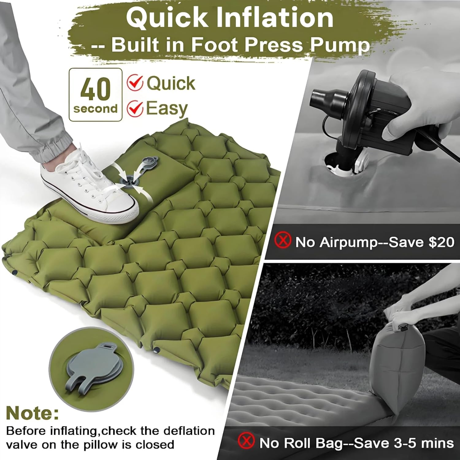 1.8 Pounds Ultralight Inflatable Camping Sleeping Mat, Portable Outdoor Air Mattress, Compact Backpacking Sleeping Pad for Hiking, Tent, Travel image number 6