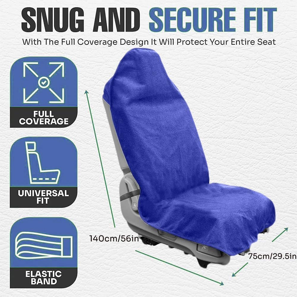 Waterproof Sweat Towel Car Seat Cover Sweat Carseat Protector,Perfect for Universal Anti-Slip Car SUV Seat, Great for Post Gym Workout, Running, Swimming, Beach and Hiking (Blue) - 2Pcs Black image number 3