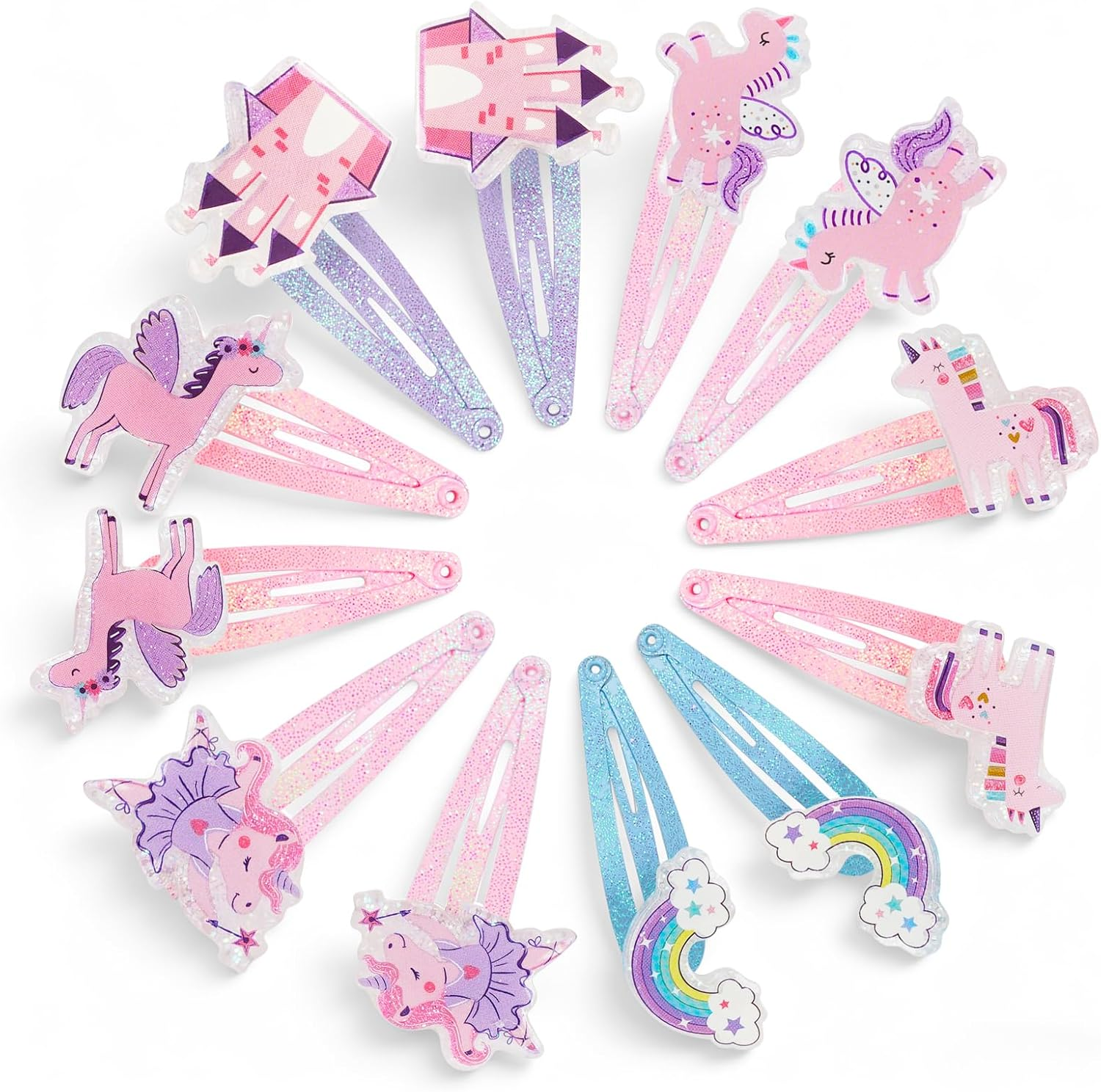 Pack of 12 Hair Clips Girls Unicorn Hair Accessories Clips Hair Clips Children Multicoloured Glitter Unicorn Hair Clips Cute Cartoon Clips for Girls Children Baby Gifts image number 4