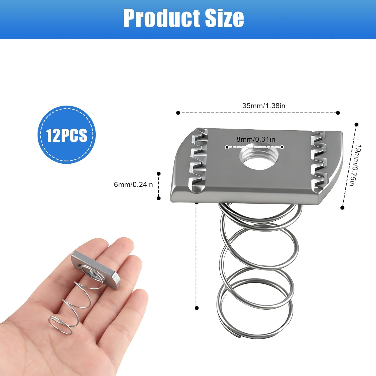 12 Pcs M8 Galvanized Spring Nut, Stainless Steel C-Shaped Steel Special Spring Nut, Durable & Corrosion-Resistant Channel, Ideal for Electrical, HVAC & Construction
