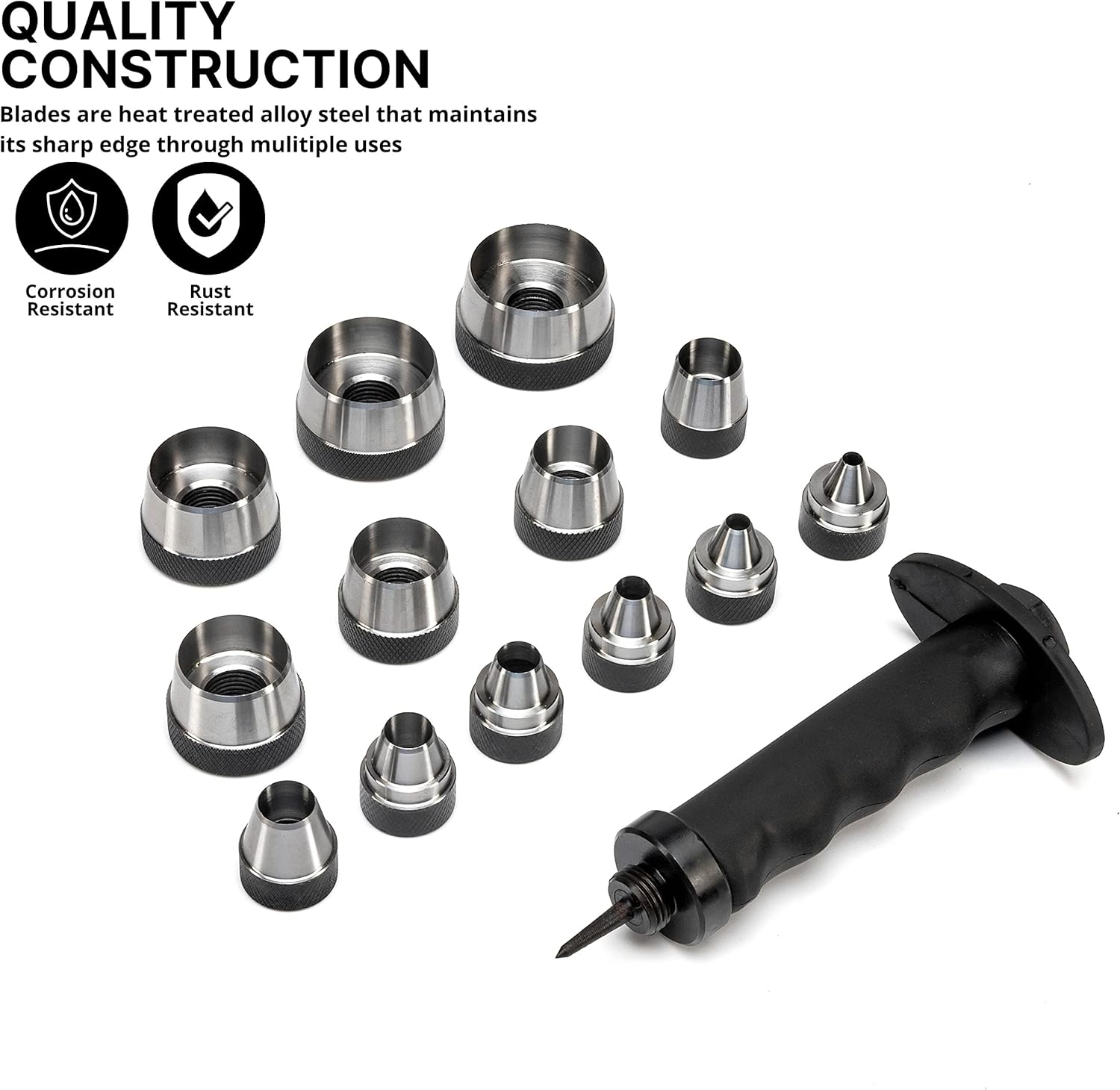 NEIKO 02604A Hole Punch Set | SAE & Metric, 3/16&rdquo; &ndash; 1-3/8&rdquo; & 5 &ndash; 35Mm | 14 Piece Sharp Hollow Hole Punch Kit, Gasket Cutting Puncher, Foam Cutter, & Leather Hole Punches | 6&rdquo; Interchangeable image number 6