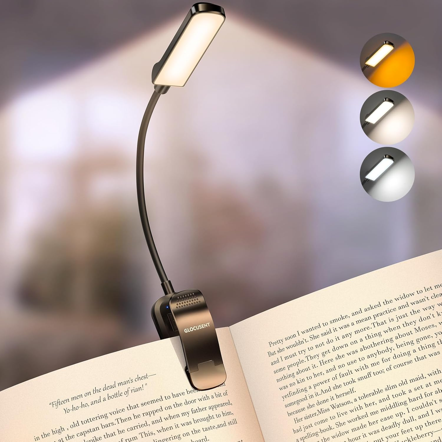 Glocusent 13 Leds Book Lights for Reading at Night, 120 Hrs Runtime Rechargeable Reading Light, Eye Caring 3 Colors & 5 Stepless Dimming Brightness 3&ndash;60LM, Flexible Clip on Light for Book Lovers Kids image number 3