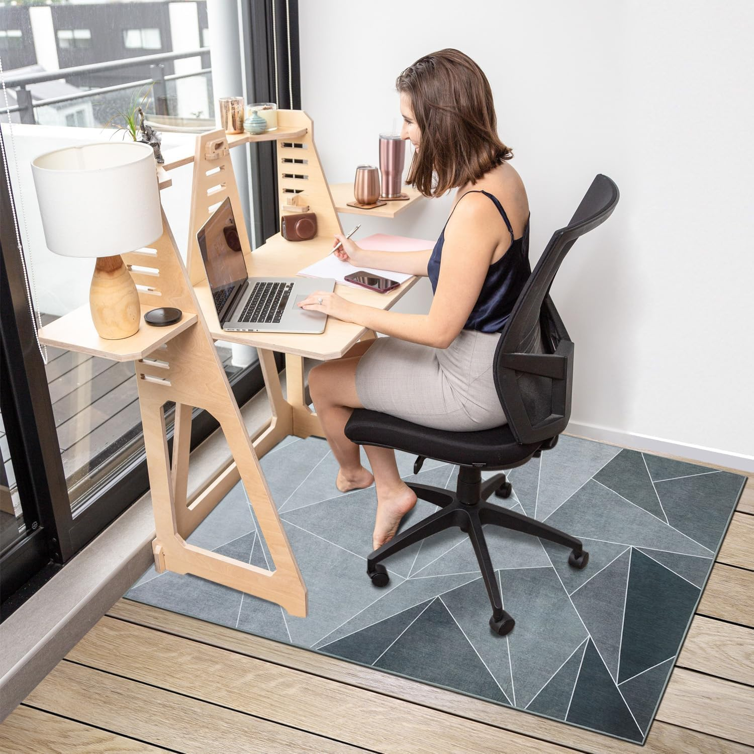 Office Chair Mat for Hardwood Floor, 100 * 120 Cm Office Rug Easy to Move, Floor Mat for Chair Rolling Chair Mat Office Home Anti-Slip Desk Chair Mat, Office Chair Mat for Hard Floor Black Grey