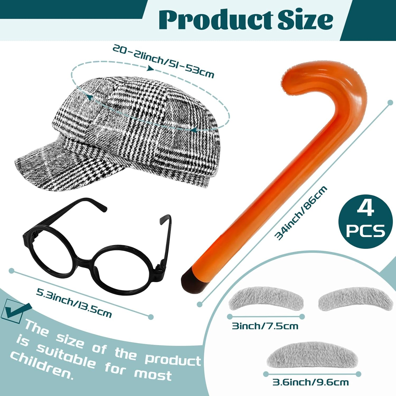 4 PCS 100Th Day of School Costume Old Man Costume,Grandpa Costume Set,Dressing up Old Man Costume Accessories for Kids,Boys,Cosplay Party,Halloween Grey image number 1