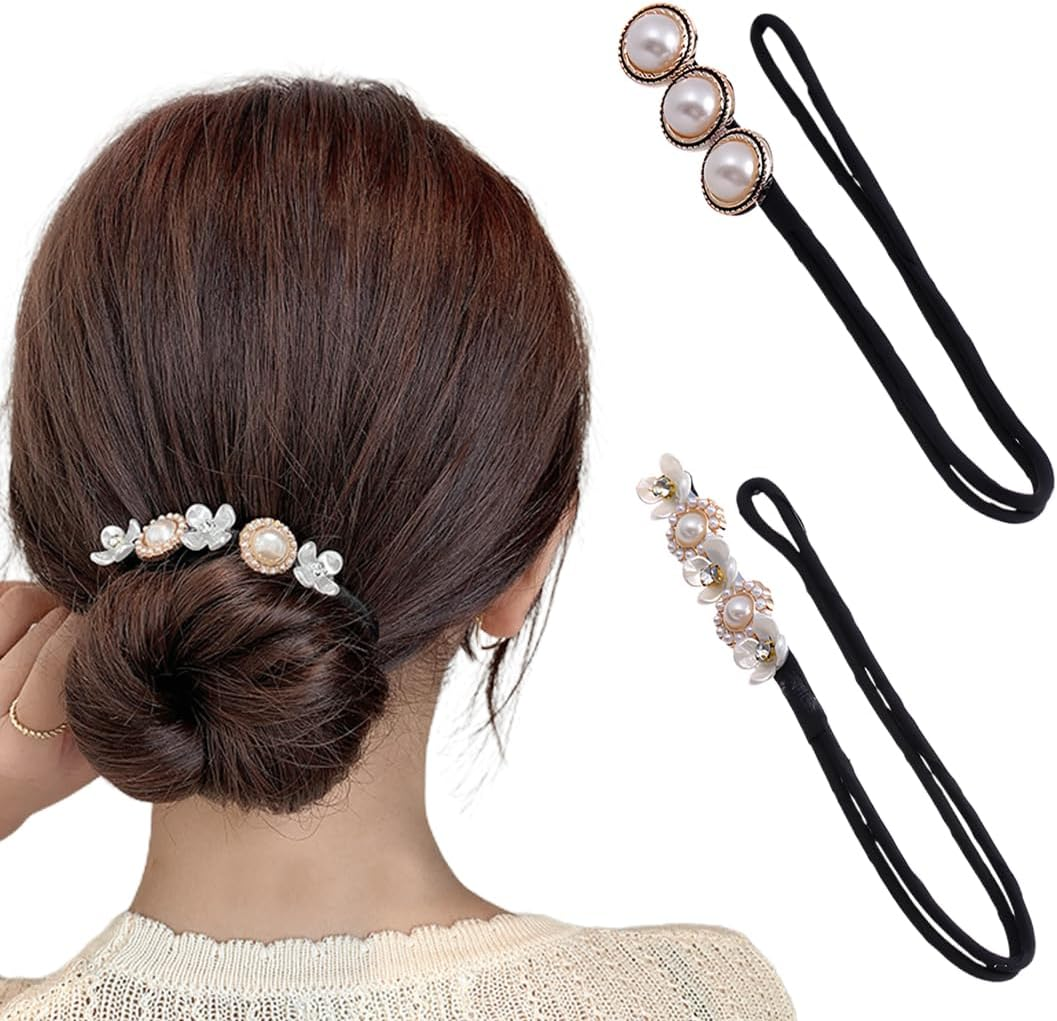 EYVRPAU Pack of 2 Magic Hair Buns, Pearl Flower Hair Bun Maker, Women'S Doughnut Hair Bun Maker, Magic Hair Bun Maker for Women, Hair Bun Maker Set for Children, Girls, Women image number 4