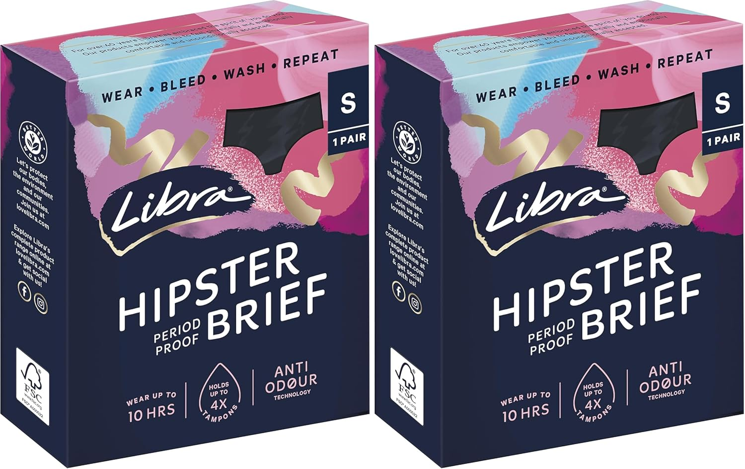 Libra Hipster Period Proof Brief, Reusable Underwear, Black, Small image number 1