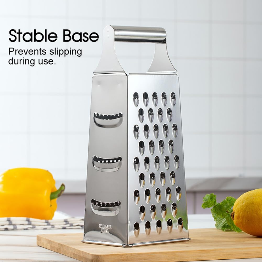 Leona Co Stainless Steel 4-Way Box Grater for Cheese, Vegetables, and Fruits &ndash; Multipurpose Kitchen Grater 9X6.8X21.4Cm (1) image number 6