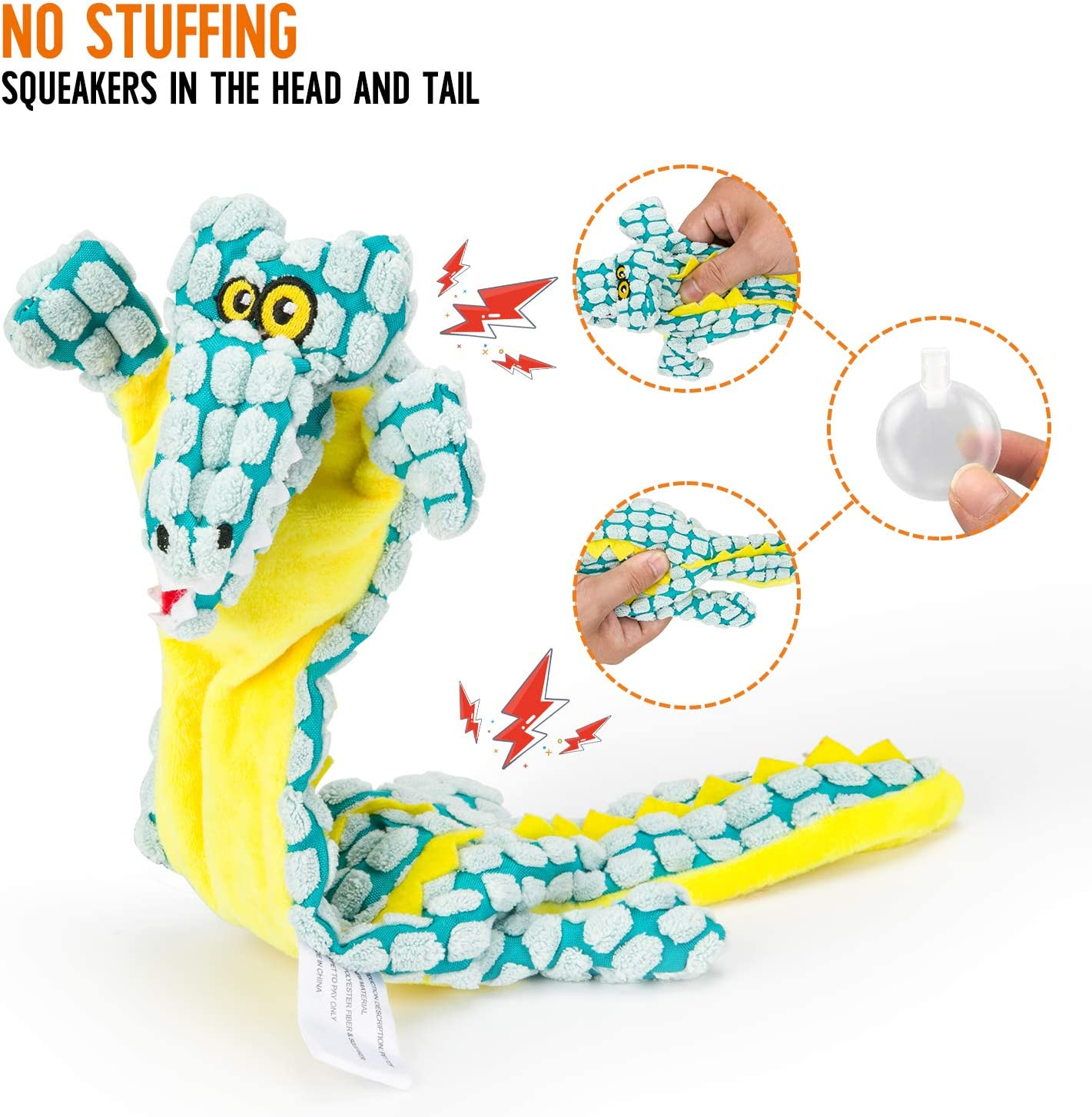 AZSSMUK Dog Squeaky Toys No Stuffing, Pet Toy with Durable Double Layer Fabric with Two Squeakers for Small Large Breeds Chew Toys Set (4PCS) image number 2