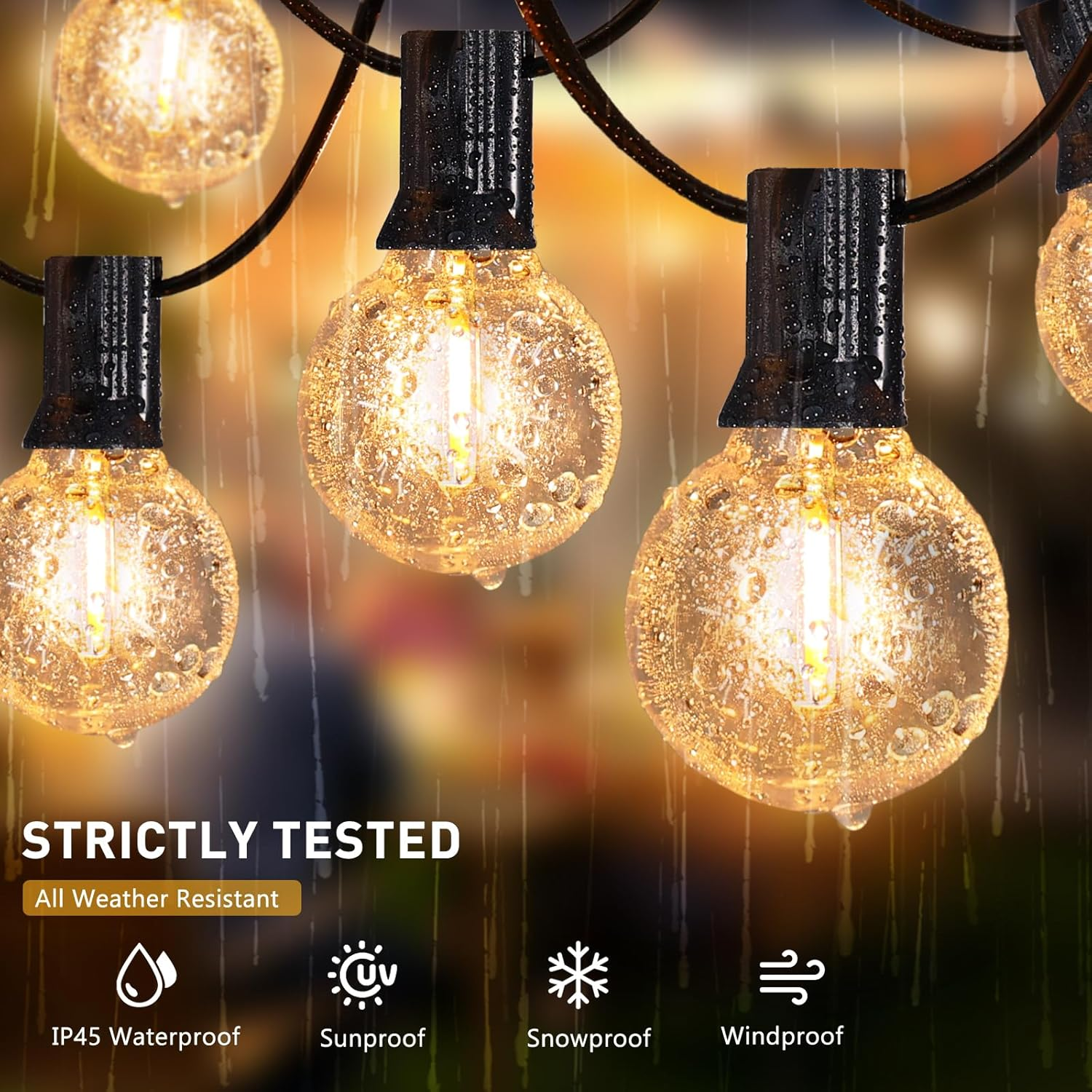 Roshin 31M Festoon Lights Outdoor 50+2 with 3M Extension Cord - Outdoor String Lights Waterproof and Shatterproof Fairy Light for Christmas, Garden, Party, Camping, Backyard, Patio (G40) image number 1