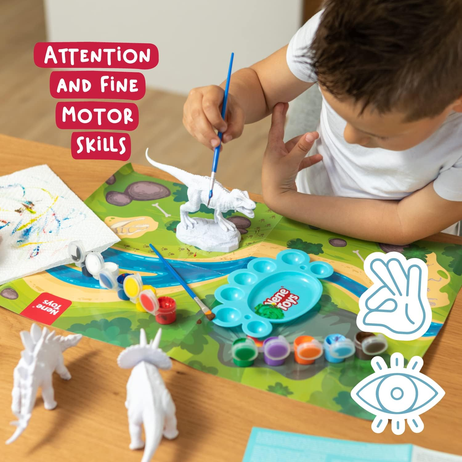 Nene Toys Dinosaur Painting Kit for Kids 3-7 Years [The Lords of Europe] &ndash; Toy for Paint with 4 Dinosaurs, 10 Paints, 2 Brushes, Educational Poster and Playmat &ndash; Art and Craft Game for Pre-Schooler image number 5