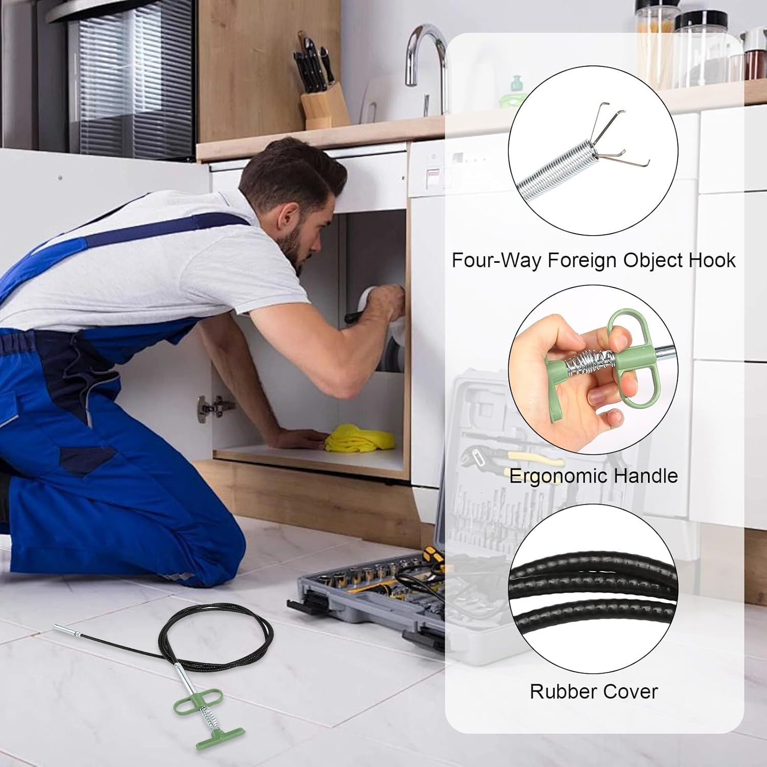 Pipe Cleaning Spiral Drain Cleaner 5 M X 6 Mm Spiral Drain Pipe Cleaning with 2 M Drain Pipe Foreign Body Clamp Universal Spiral Drain Spiral Pipe Cleaner Spiral for Stubborn Blockages image number 1