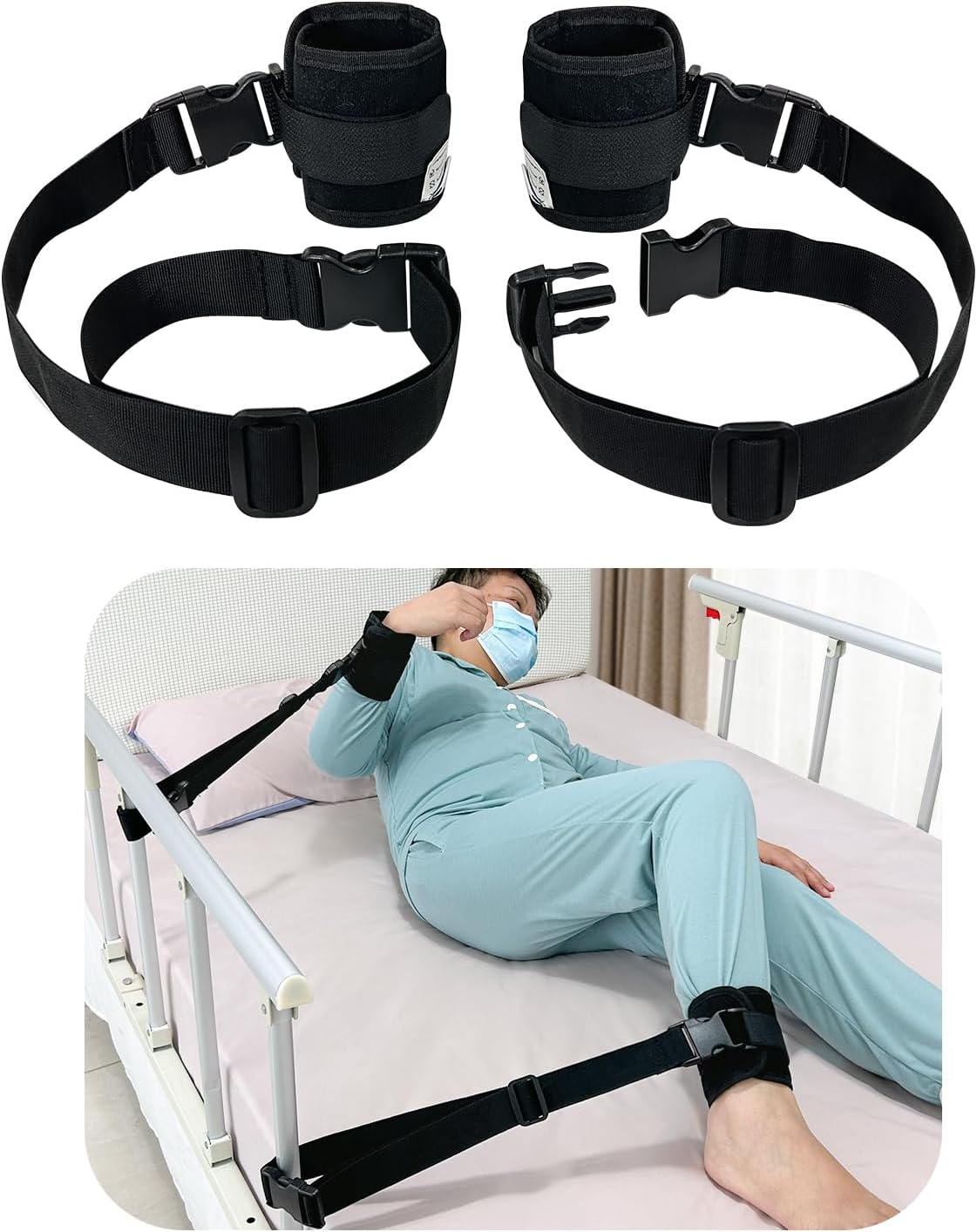 Medical Restraints Control Limb Holders Beds Bed Restraint Hospital Bed Wrist Bandages Restraint for Hand, Feet，Ankleor Arm Patient Universal Constraints Control (1 Pair - Black) image number 5