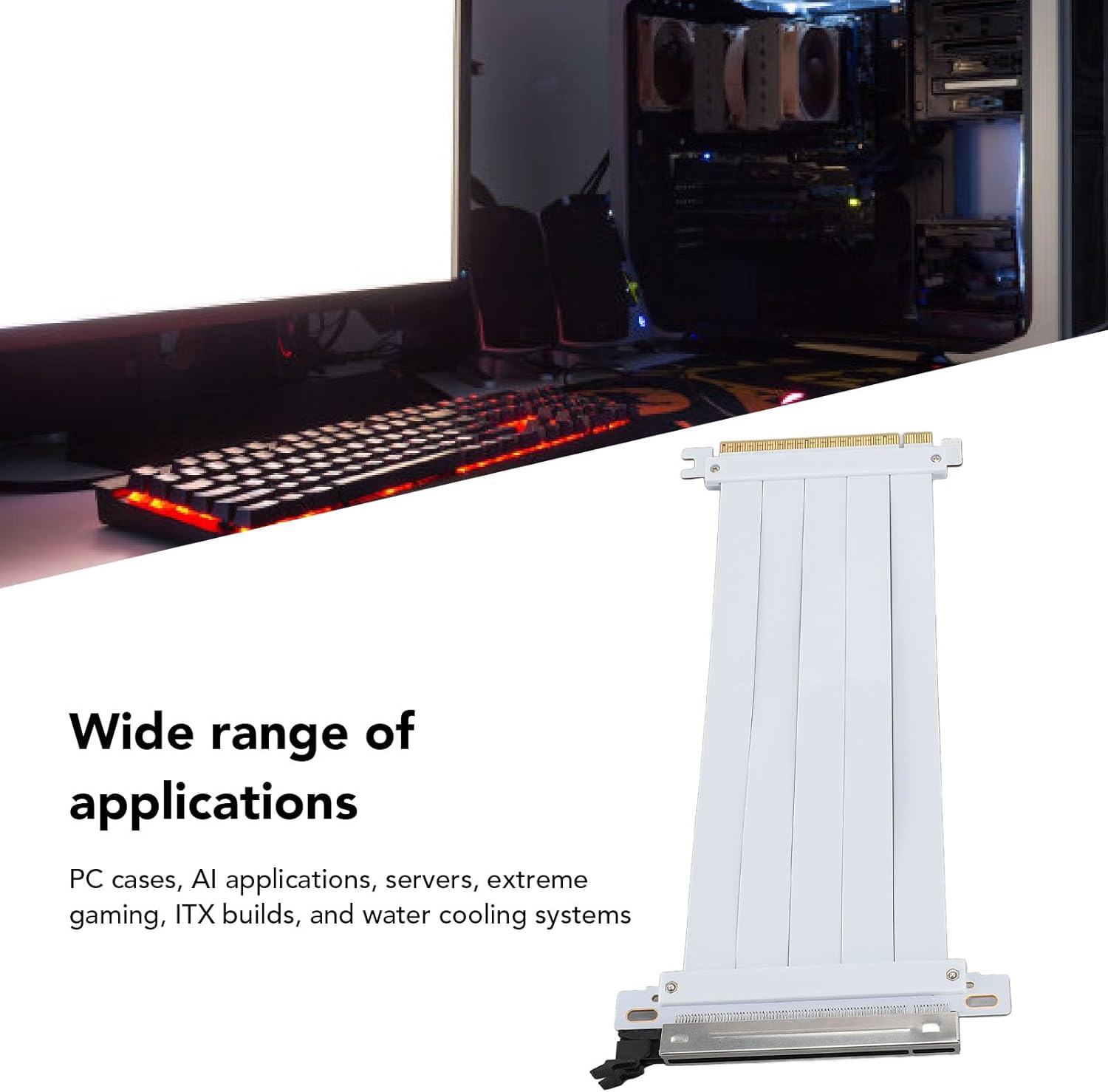 PCIE 5.0 Riser Cable with 128Gbps, RTX4090 Compatible, 90 Degree Adapter for High Speed GPU Extension, White, 200Mm (20Cm) image number 6