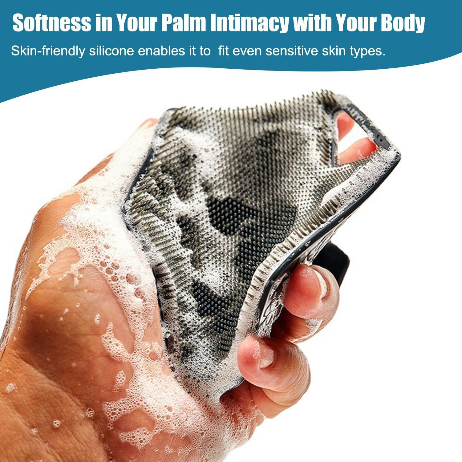 2 PCS Silicone Body Scrub, Soft Silicone Massage Pad with 2 Hooks Wall Mounted Back Scrubber Foot Scrubber Body Cleansing Brush Easy Grip Brush for All Kinds of Skin (Grey, Black) image number 6