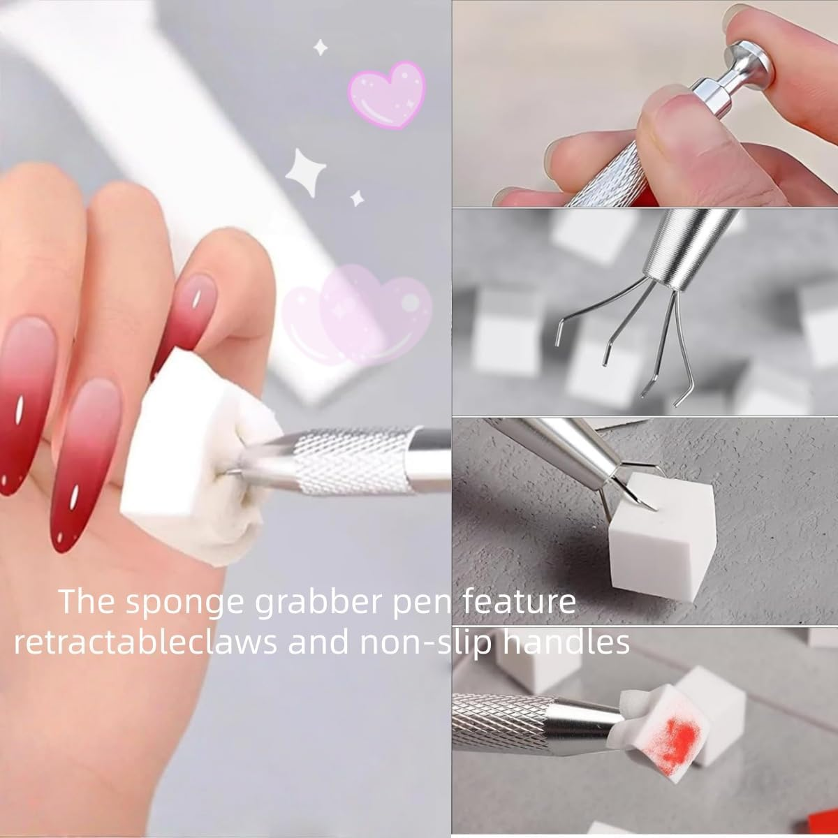 Gewaha 100 PCS Nail Sponges for Ombre Nail Art Supplies Brushes Design Tools Nail Tech Must Haves Accessories with 1 PCS Grab Pen for Salon