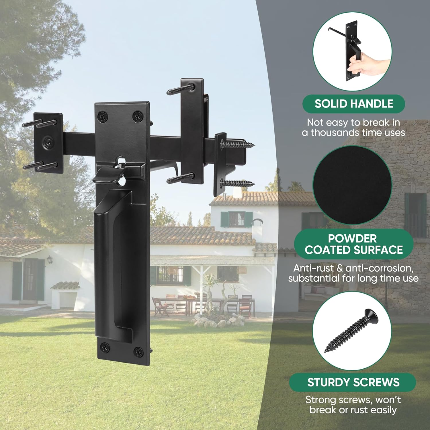 JUBEST Heavy Duty Gate Latch, Two Sided Gate Latch, Gate Latches for Outdoor Fence, Wooden Gates, Pool Gate, Backyard, Garden, Black image number 5