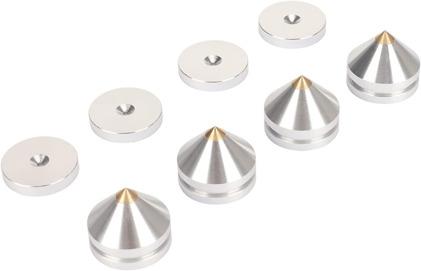 4 Pcs Aluminum Speaker Spike and Speaker Isolation Feet, Turntable Isolation Platform, Subwoofer Isolation Pad Feet Amplifier Feet DAC Feet Pad Stand, Foot Mat Shock Absorber for Amps Silver