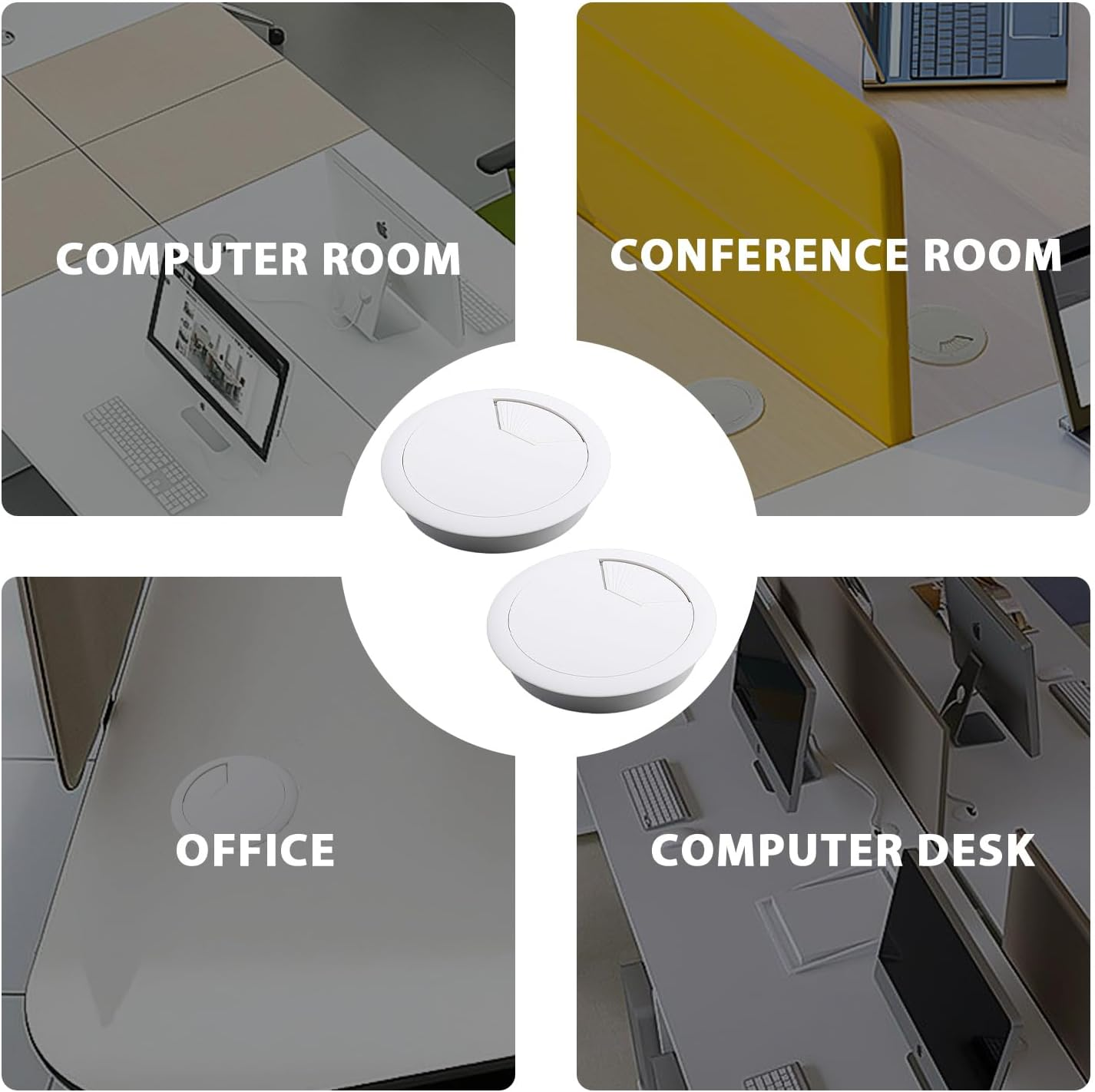 Pack of 2 White 80 Mm Washers for Desk, Cut Out Cable Management Box, Plastic Cable Grommet, Cable Holes for Computer Desk, Suitable for Organising Cables image number 4