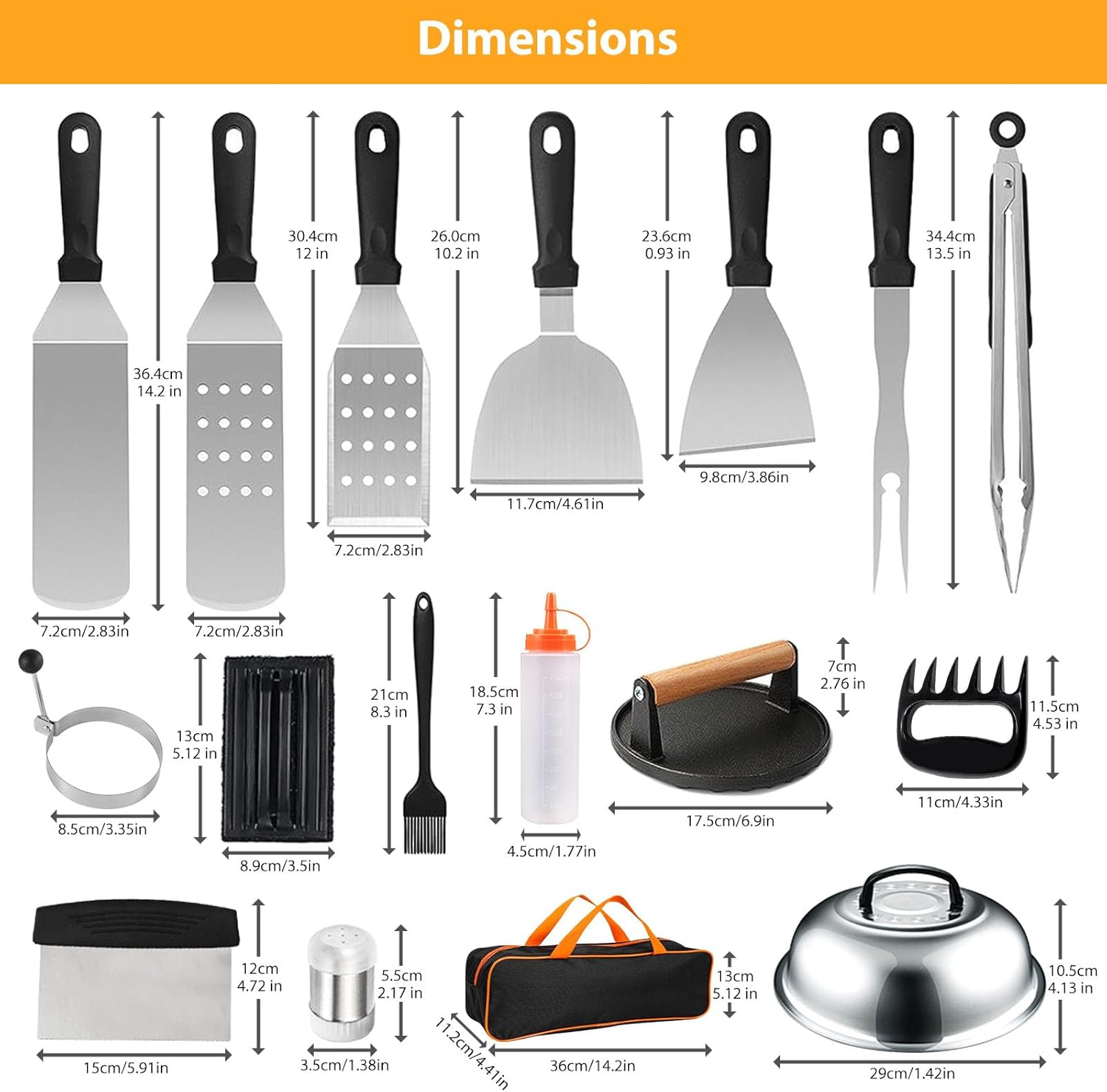 31Pcs Griddle Accessories Kit Grilling Tools for Blackstone and Camp Chef, Metal Spatula Set, Burger Press, Forks, Scraper, Tongs, Basting Cover, Carry Bag for Outdoor BBQ Men Gift (Style 1)