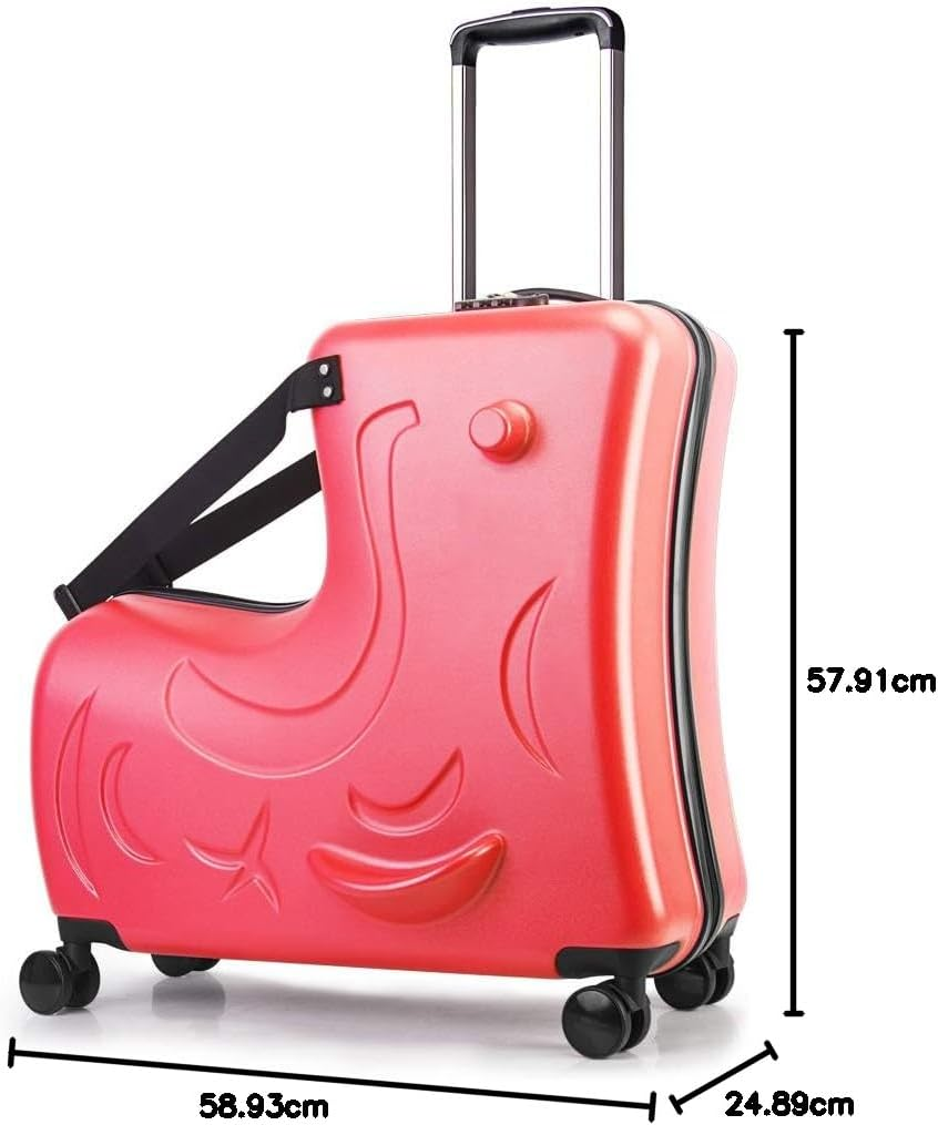 AO WEI LA OW N-A Kids Ride on Suitcase with Wheels, Scooter Luggage for Toddlers Travel, Durable Children'S Suitcase for Boys & Girls Ages 2-12 Years, Red, 24Inch, Hardside Kids Luggage with Double image number 2