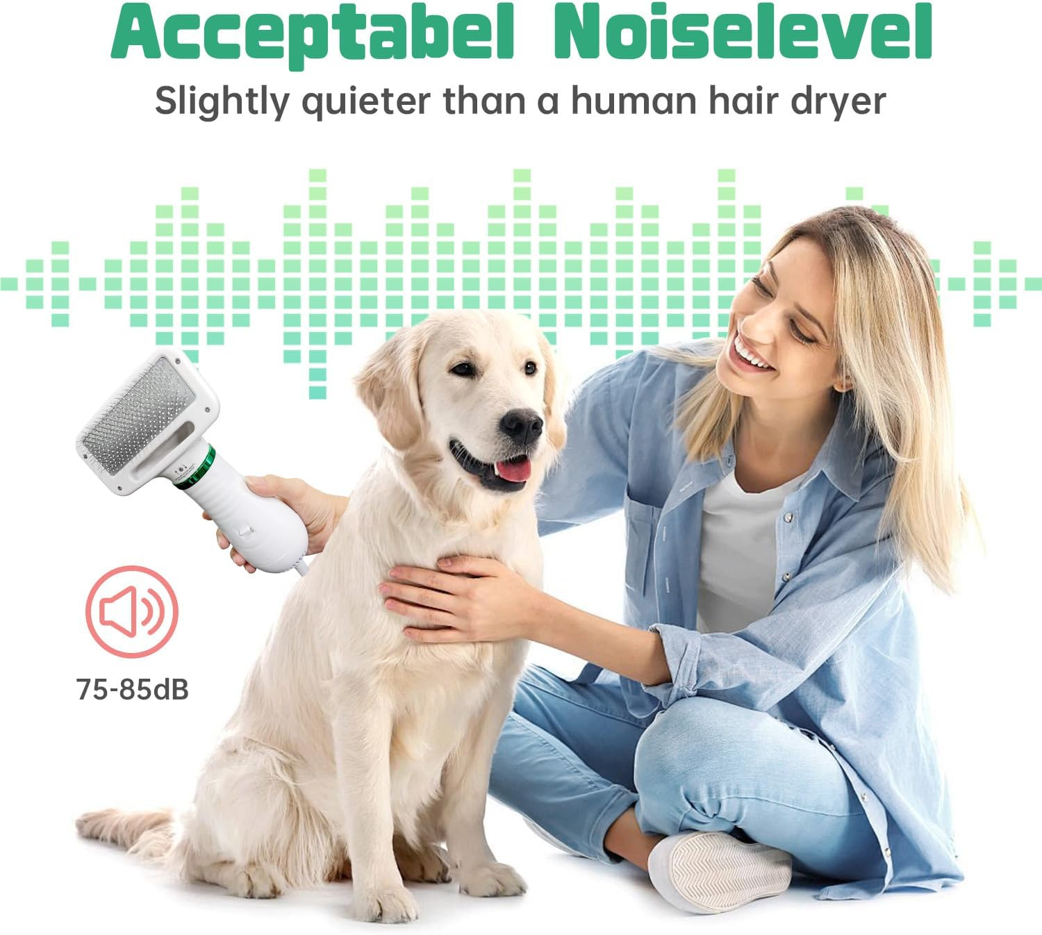 Dog Hair Dryer, 2-In-1 Dog Blow Dryer with Slicker Brush, 300W Pet Hair Dryer for Small and Medium-Sized Dogs and Cats, Dog Grooming Dryer Portable ＆ Adjustable Temperature image number 5