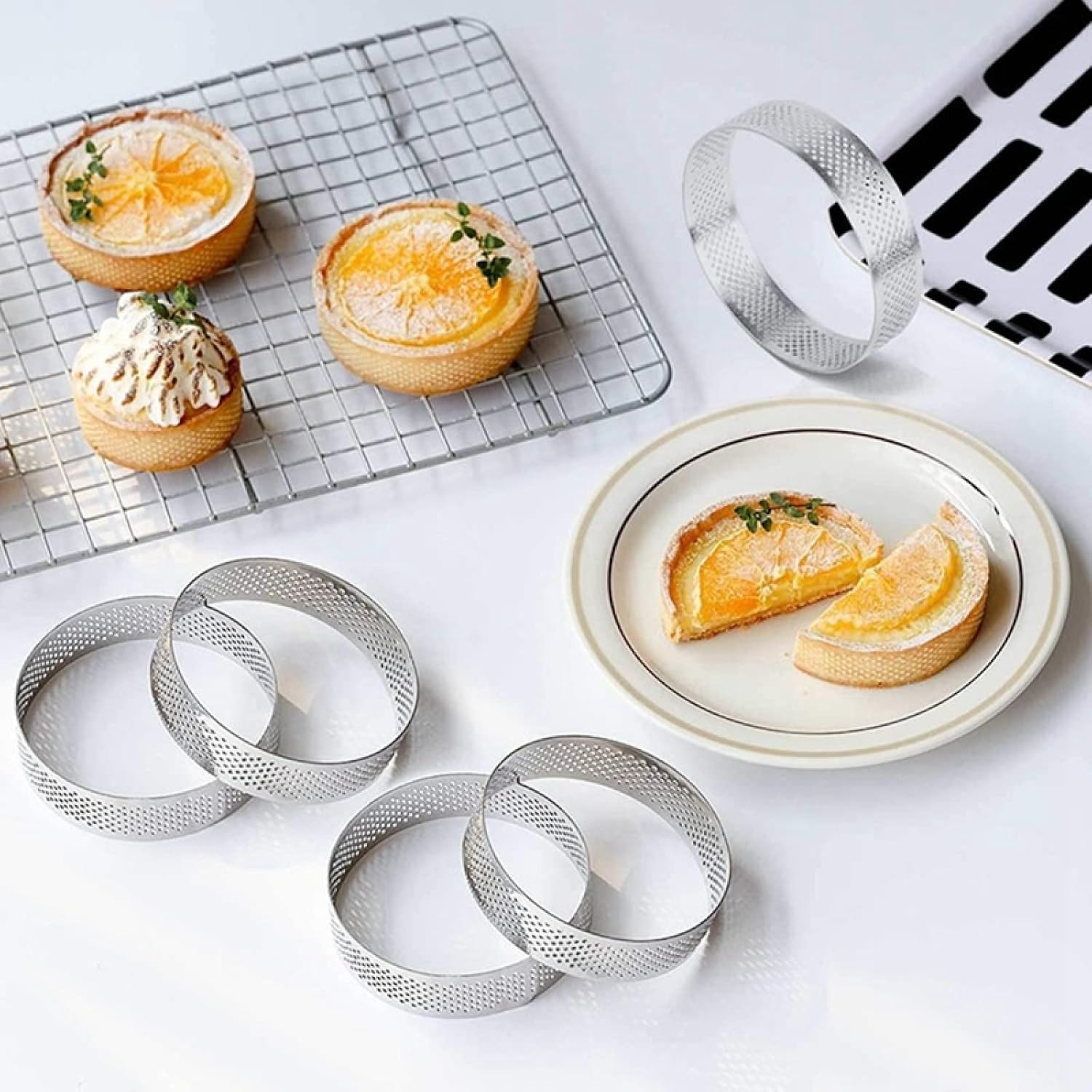 Cake Ring Tartlet Pie Baking Perforated Stainless Ring Mousse Heat-Resistant Molds DIY Circle Cutter 2Pcs 20Cm - 10Cm image number 5