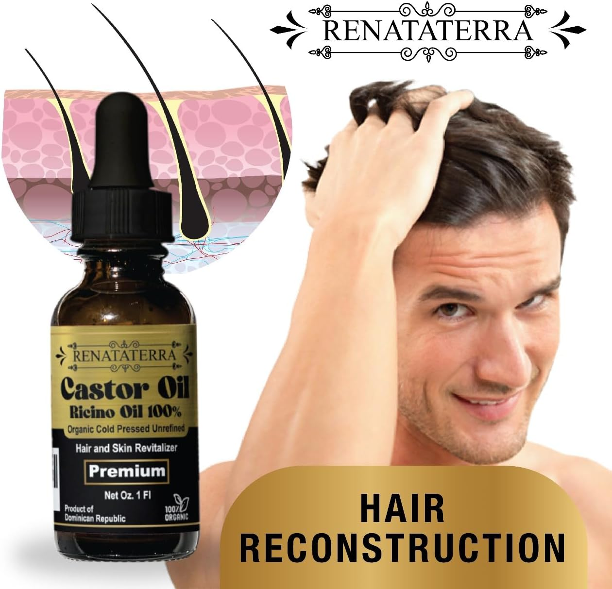 Renataterra Aceite De Ricino Dominicano Prensado En Frio 1 Oz - Para El Crecimiento Del Cabello, El Rostro, El Cuero Cabelludo, Cejas Y Pesta&ntilde;as M&aacute;s Gruesas., Ambar image number 6