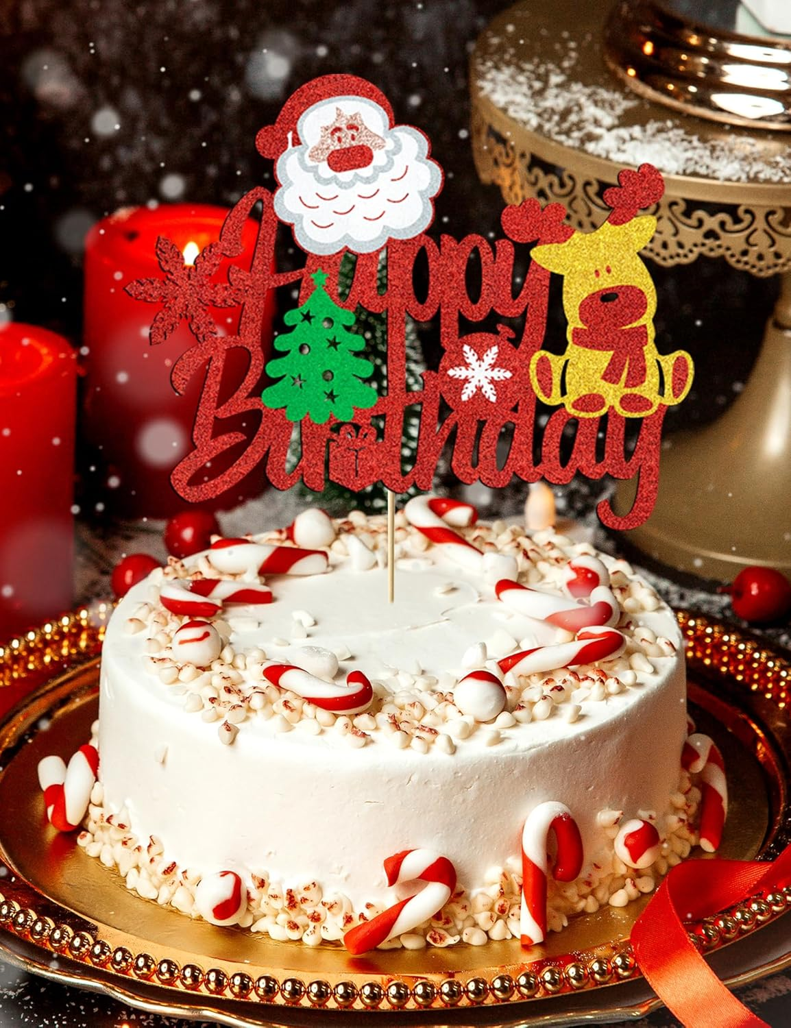 Biird Christmas Cake Topper Christmas Cake Decorations Birthday Cake Decorations with Glitter Christmas Tree Deer Santa Claus Cake Pick Decorations for Xmas Theme Happy New Year Party Supplies image number 2