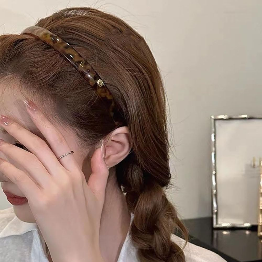 FQYN 3Pcs Retro Leopard Print Headbands Set, Fashion Acetate Hair Bands Black Head Bands Non-Slip Tortoise Headband with Teeth, Tortoise Shell Headband Hair Style Accessories for Women and Girls image number 5