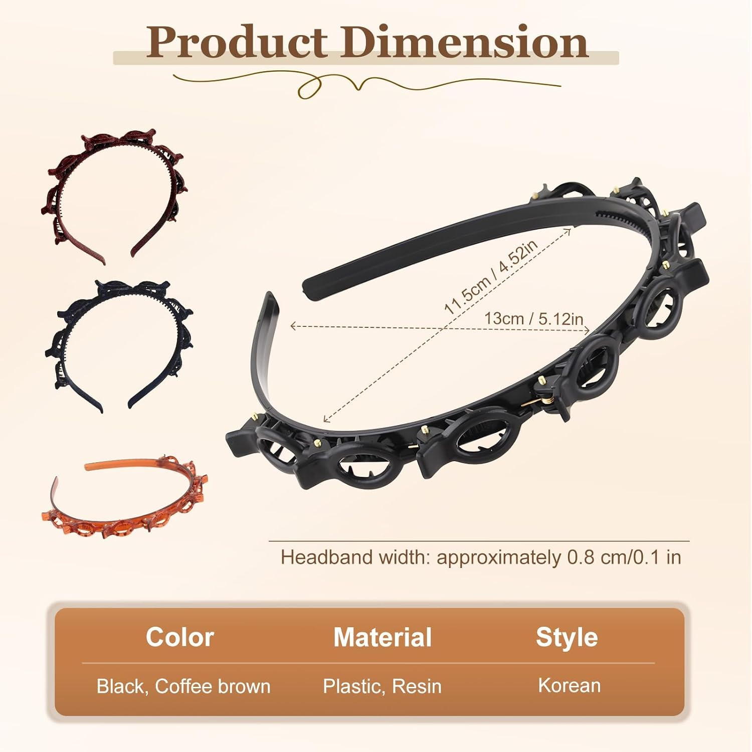 Pack of 6 Premium Hair Bands with Girls, Headbands with Clips Hold for Pony & Curls Twist Styling Headband for Women & Girls Headband with Safety Clips in Black image number 5