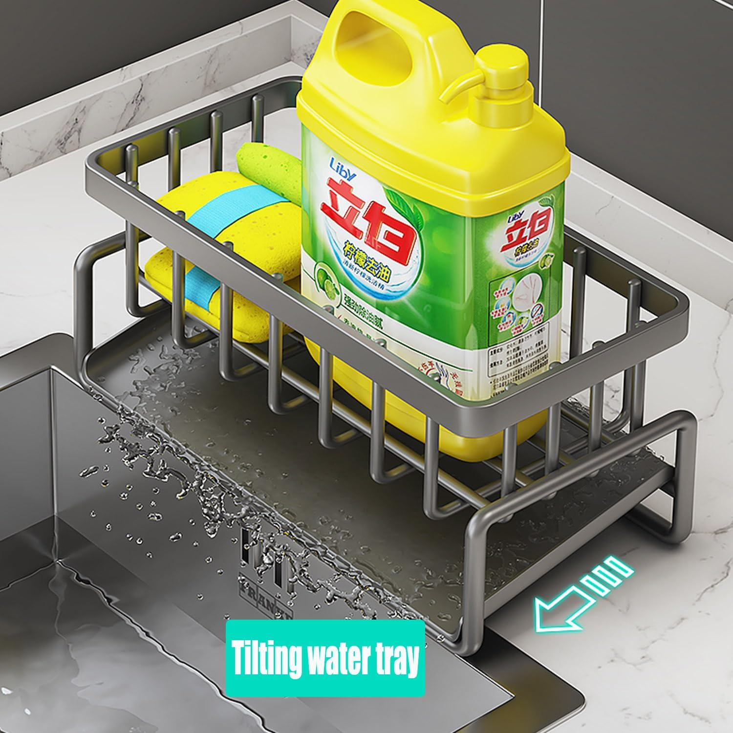 Stainless Steel Sink Organizer with Removable Storage, Drain Pan and Pipe for Kitchen and Bathroom (Gray)