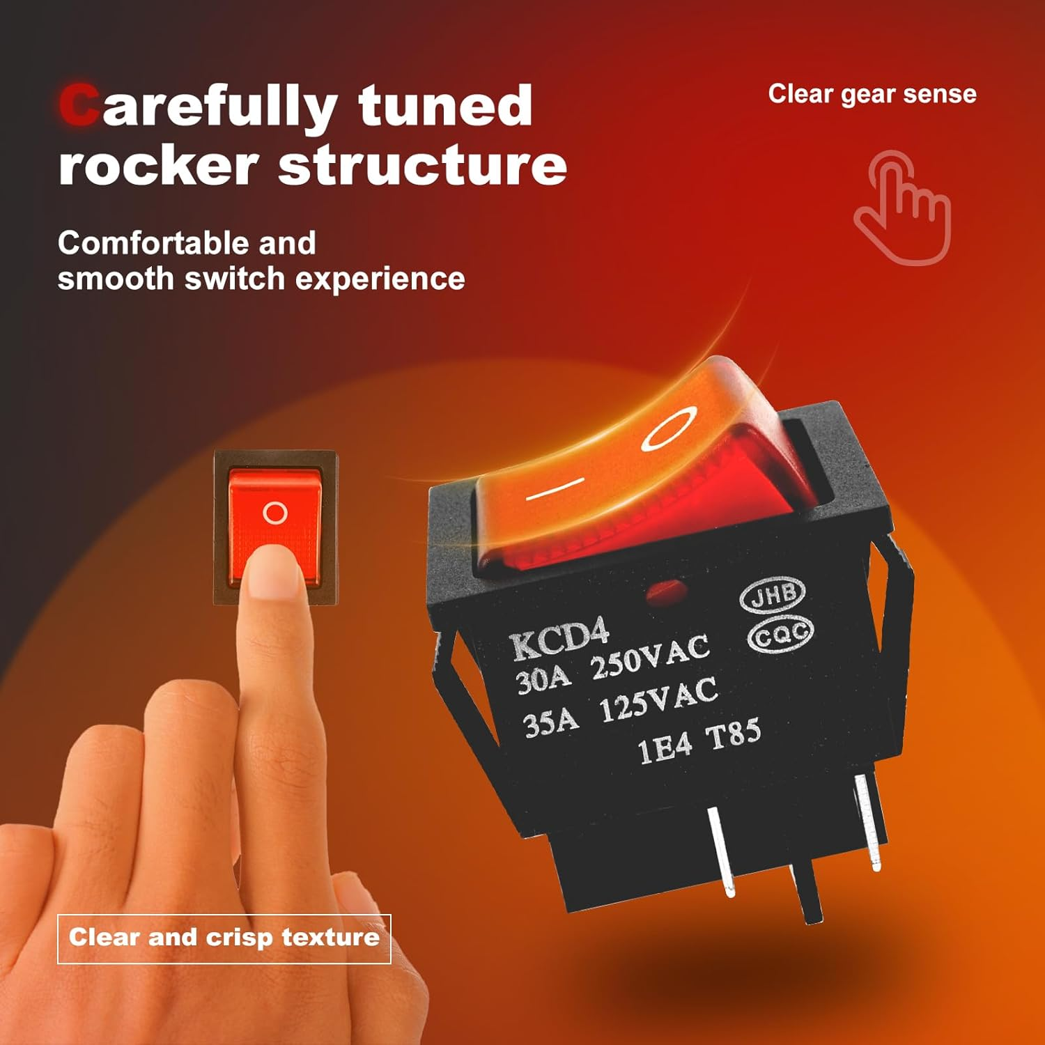 4Pcs 30A 250V AC DPST 4 Pin Rocker Toggle Switch Red Lighted On/Off Heavy Duty Switch for Industrial Equipment Car Ship(4) image number 3