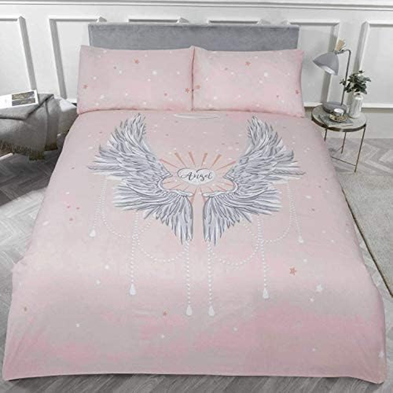 Rapport Women'S ANGELW BLSH Angel Wings Glitter Stars King Duvet Quilt Cover Bedding Set Blush, Pink image number 1