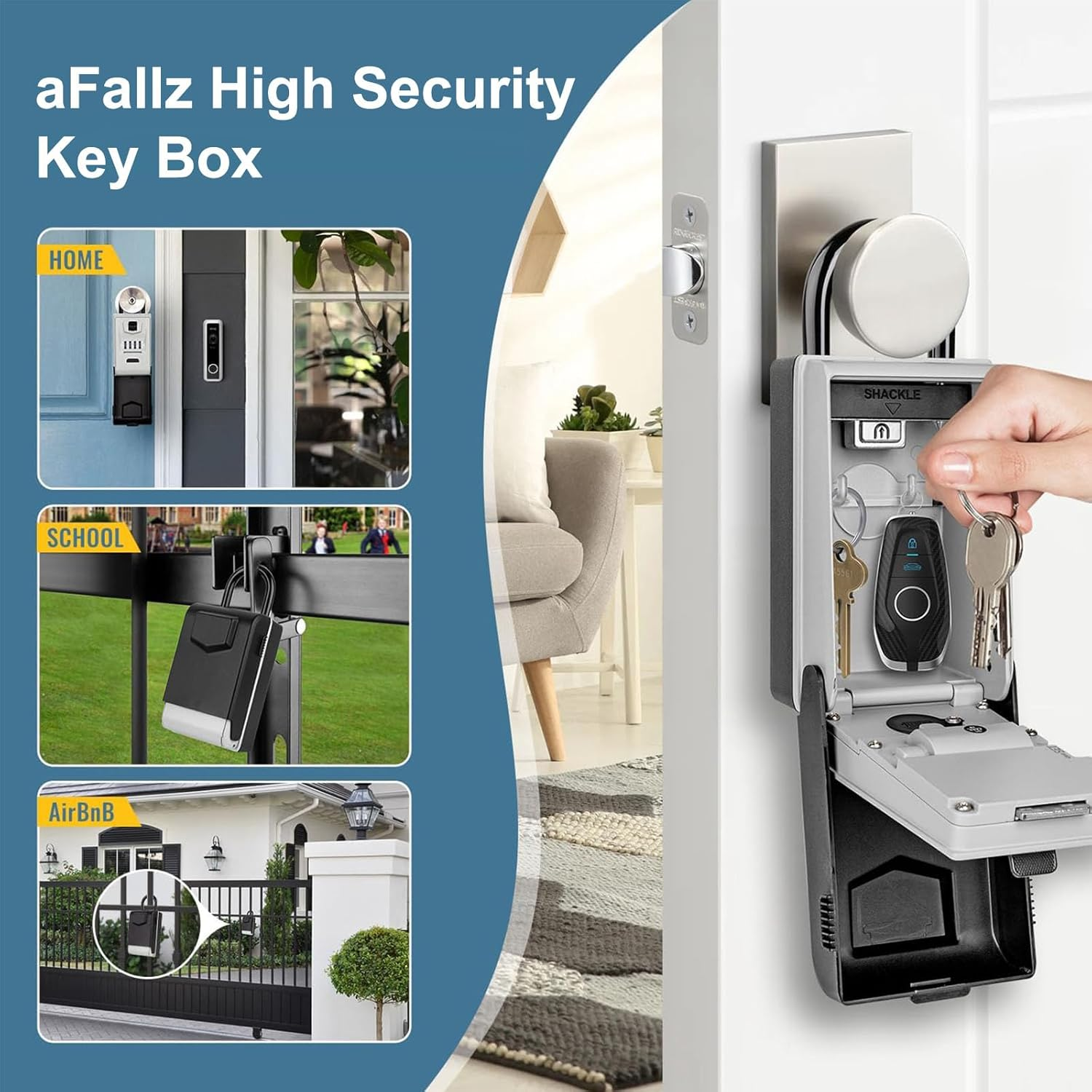 Afallz Key Lock Box with Light up Dials, Portable Wall Mount Key Storage Box with 4 Digit Resettable Code Combination& Slide Cover for Home Hotel School Company Spare Keys image number 1