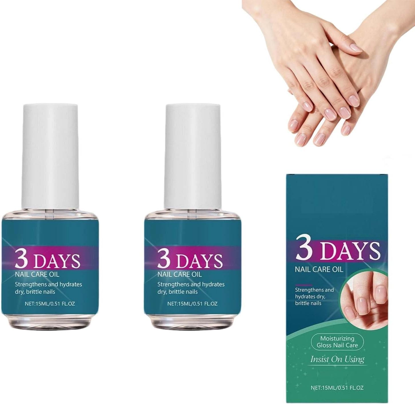 3 Days Nail Care Oil for Dry Brittle Nails, Plant-Infused Strengthening & Hydrating Treatment with Lavender, Aloe Vera & Rosemary, Moisturizing Glossy Nail Repair for Healthier (2PCS)