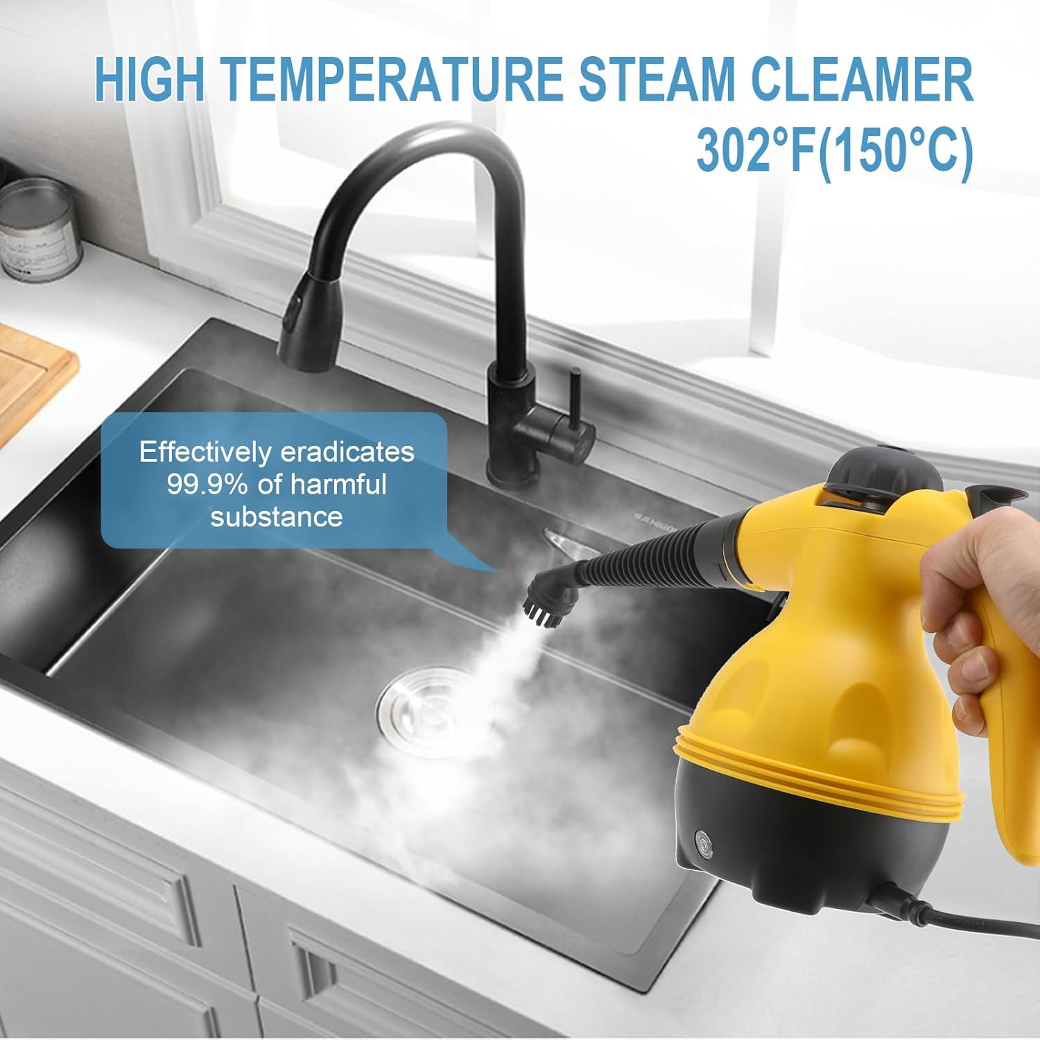 Pressurized Handheld Steam Cleaner, Multipurpose Portable Steam Cleaning for Cleaning, Car, Bathroom, Shower, Upholstery, Grout, Window, Grime, Grease image number 3