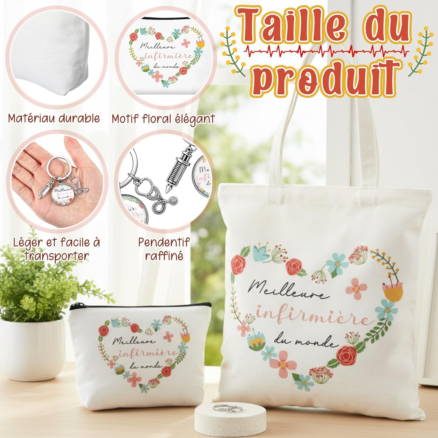 Xuniea Nurse Gift Set Including Canvas Bag, Cosmetic Bag, Keyring with Heart, Stethoscope and Syringe, Thank You Gifts for Medical Staff, Christmas image number 4