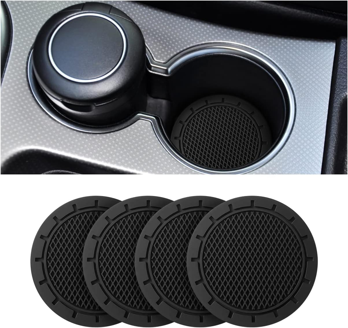 4 Pack Car Cup Holder Coaster, 2.75 Inch Diameter Non-Slip Universal Insert Coaster, Durable, Suitable for Most Car Interior, Car Accessory for Women and Men (Black)