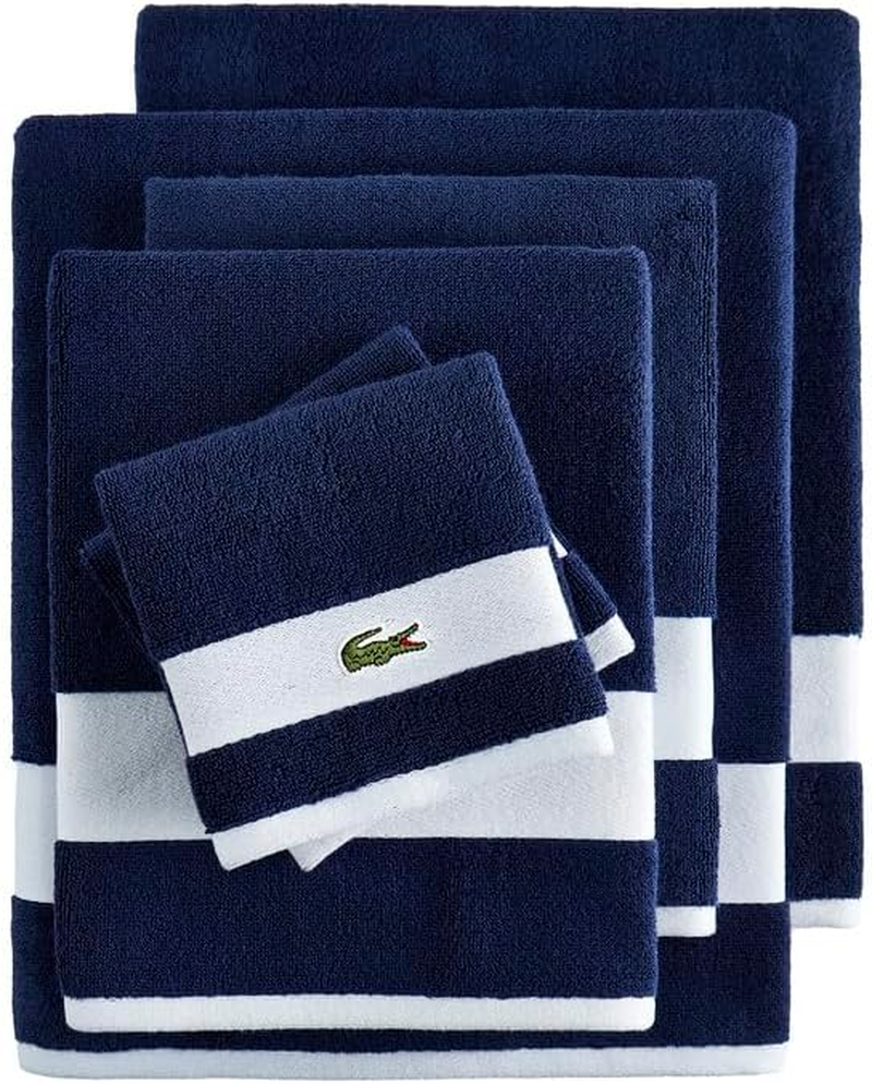 Lacoste Sport Stripe 6-Piece Luxury Cotton Towel Set &ndash; Made with 100% Soft Supima Cotton, Absorbent & Quick-Drying, Includes 2 Bath Towels, 2 Hand Towels, 2 Washcloths, Navy - Green image number 4