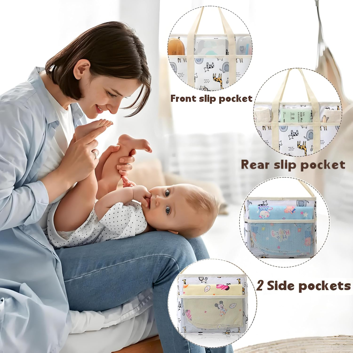 Baby Diaper Caddy Organizer - Portable Nappy Caddy Baby Storage Basket for Diapers and Wipes,Car Caddy Organizer Collapsible Nursery Diaper Organizer with Divided Design for Changing Table image number 1