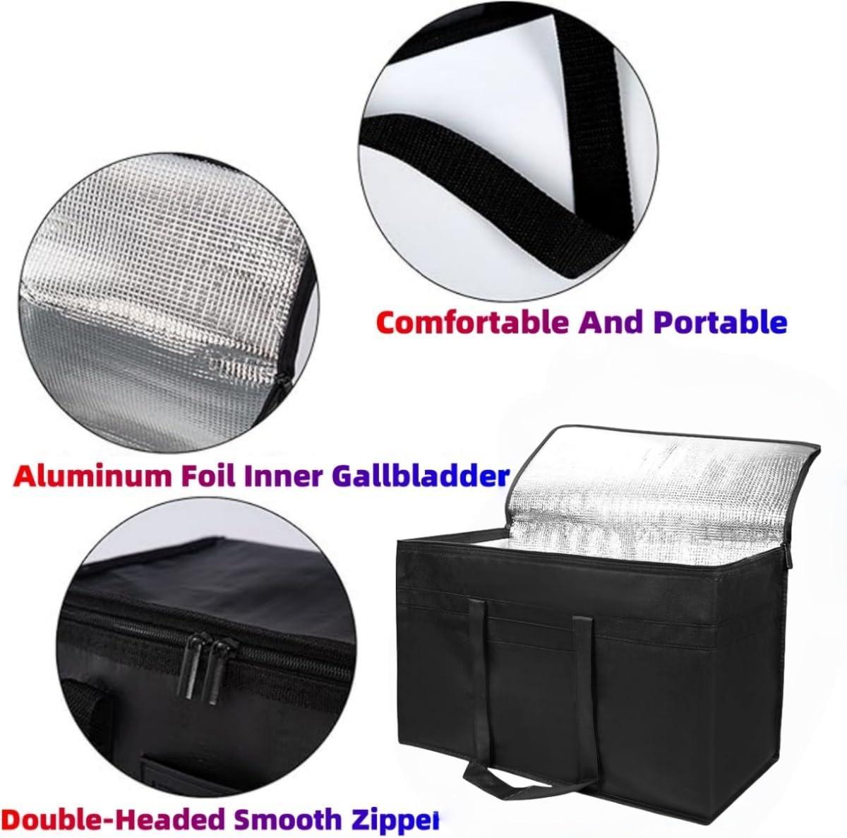 Insulated Cooler Collapsible Bag, Zipper Closure Keep Food Hot or Cold,Reusable Shopping Bag，For Hot and Cold Food Delivery，Support Plate Included image number 3