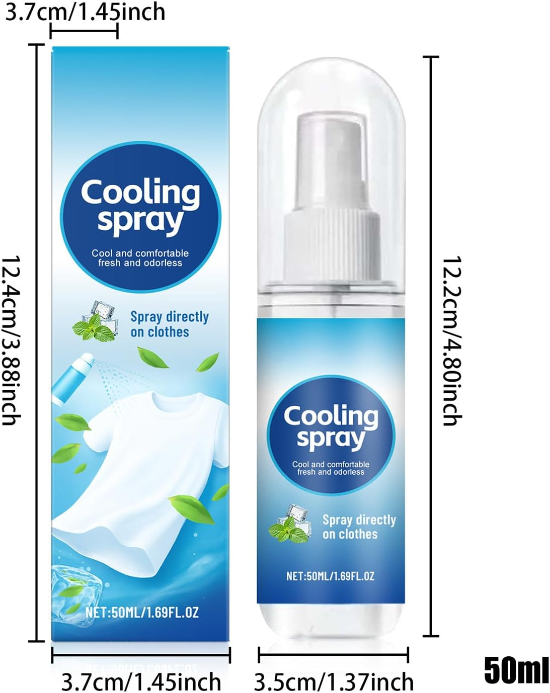 Cooling Spray for Hot Weather | Clothing Cooling Spray Body Mist - 50Ml Refreshing Liquid Soothing Solution for Men Women Adults Teens Athletes Yoga Beach Vacation Running image number 2