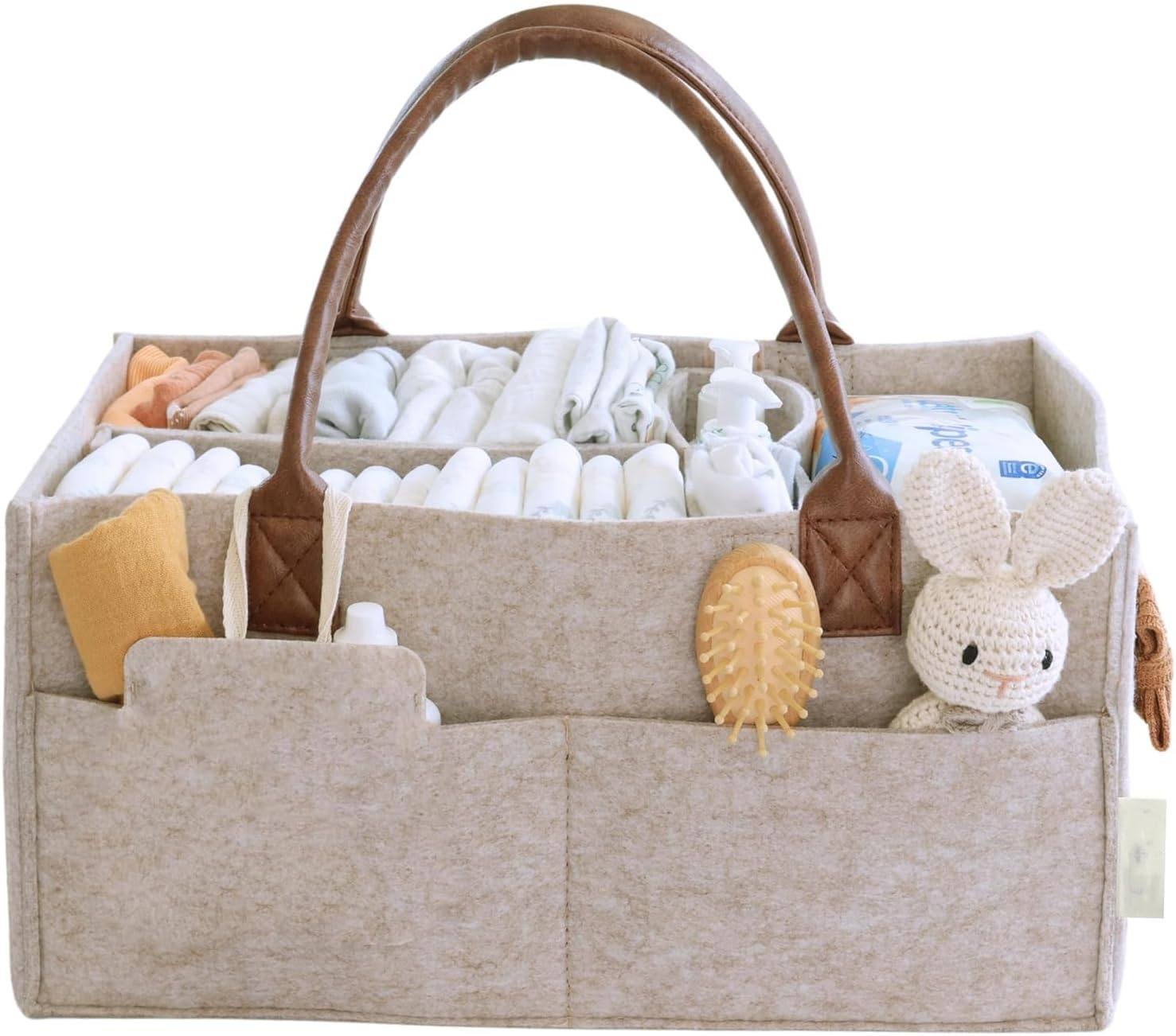 Diaper Caddy Organizer - Baby Organizer for Nursery, Car Storage Organizer, Baby Gift Basket, Changing Table Organizer, Portable Diaper Organizer Caddy for Girls, Boys Sand image number 1