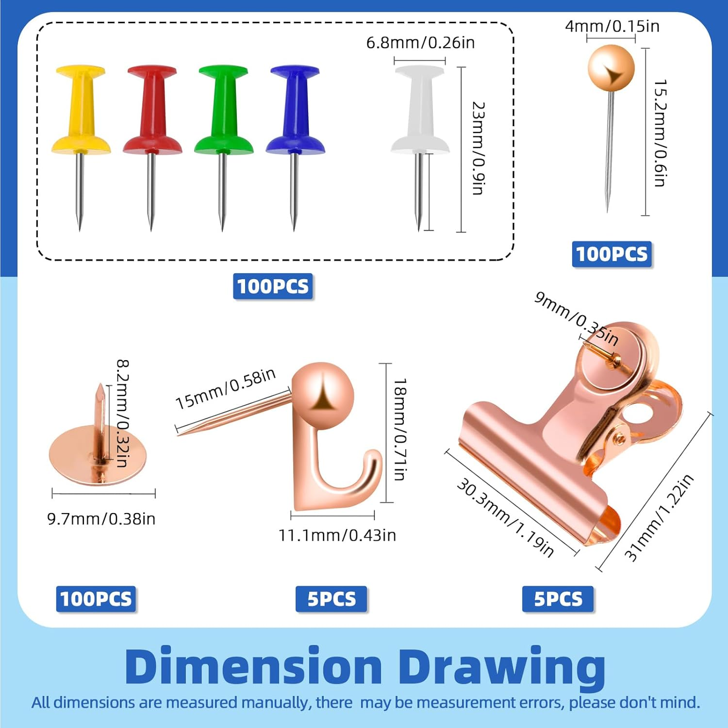 Glarks 310Pcs 5 Styles Rose Gold Push Pins Set, Thumb Tacks Decorative Push Pins for Bulletin Board Decorations, Artworks, Photos, Craft Projects - Gold image number 6