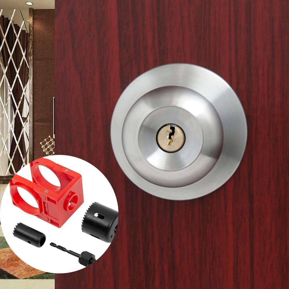 Door Lock Installation Kit, Carbon Steel Drill Kit with Guide Template, Door Knob Saw Set (Yellow) - Yellow image number 6