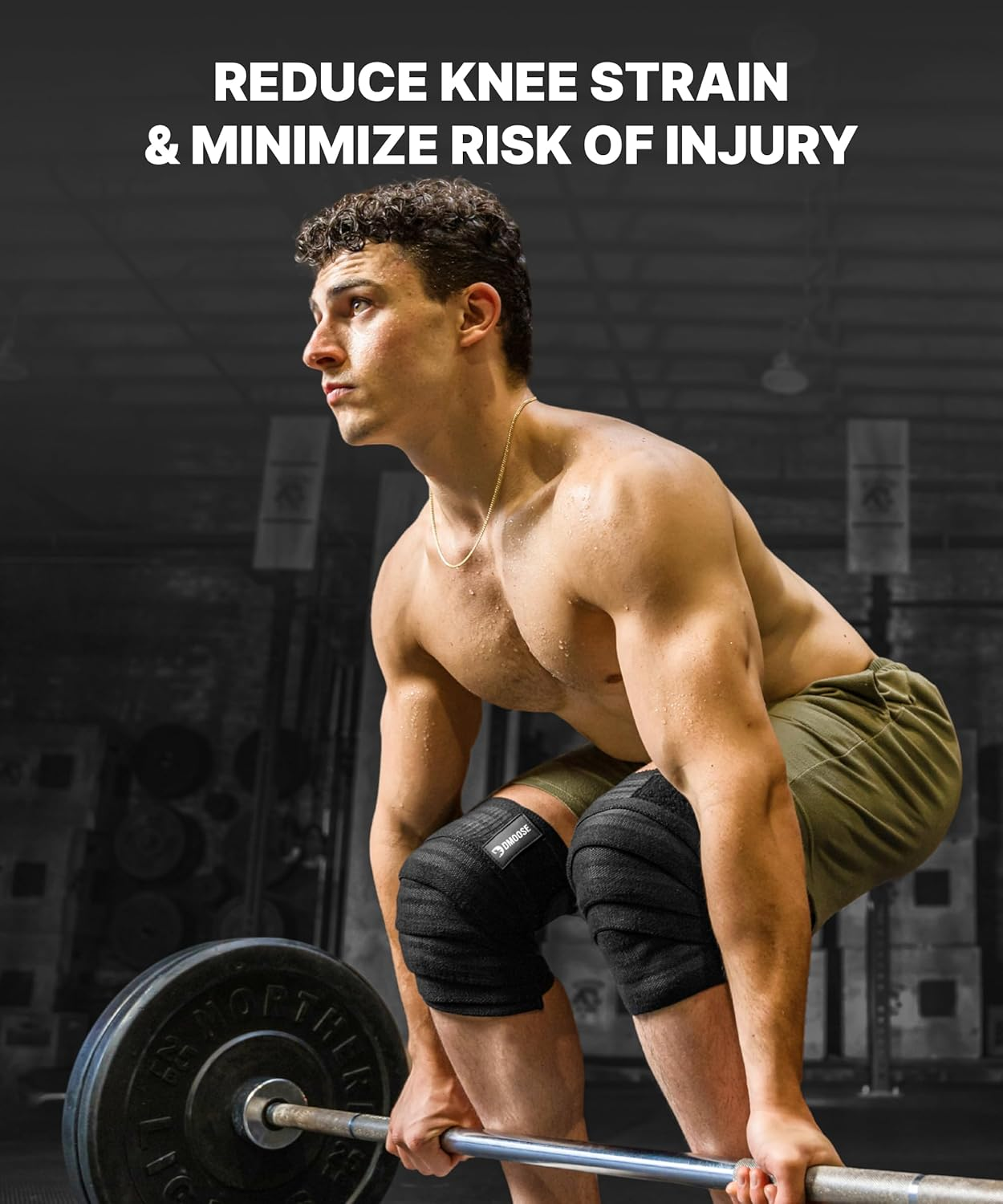 Dmoose Fitness Knee Wraps for Weightlifting, Powerlifting, Deadlifting, Bodybuilding, and Gym Workouts, 78 Inches Length (Pair), Reinforced Fastening Knee Wraps for Men and Women