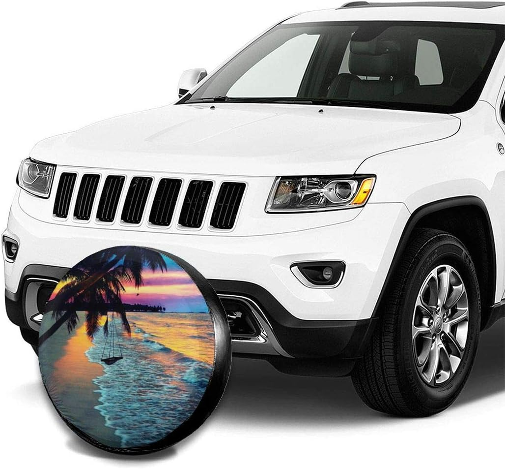 Coconut Beach Sunset Hammock Spare Tire Cover Waterproof UV Sun Wheel Covers Fit for Jeep,Trailer, RV, SUV 17 Inch image number 5